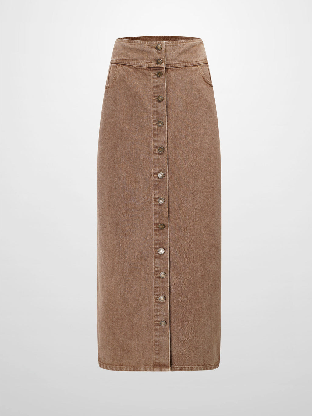 Button Down Denim Skirt-Brown