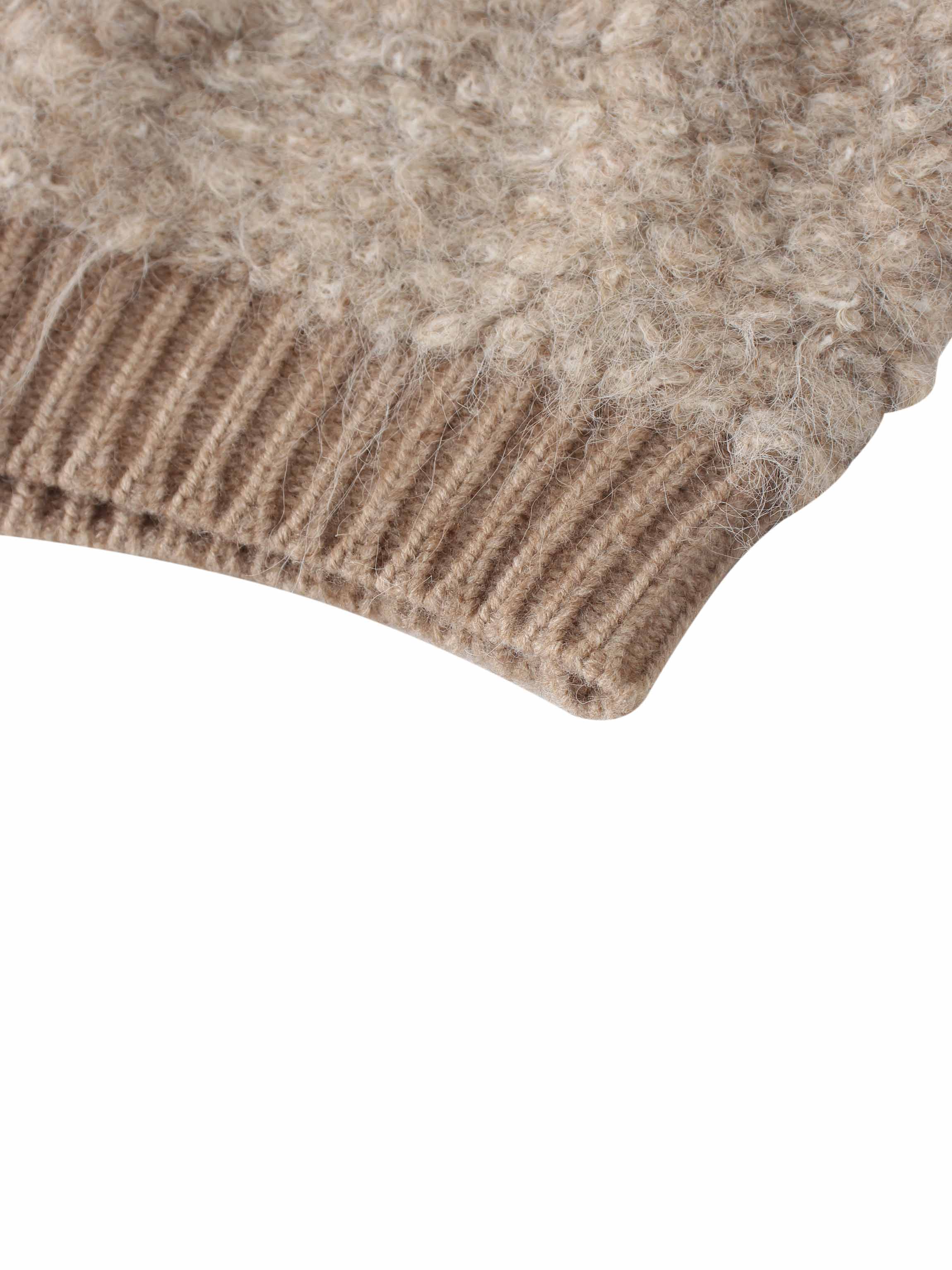 Ribbed Knit Mohair Cardigan Jacket-Camel