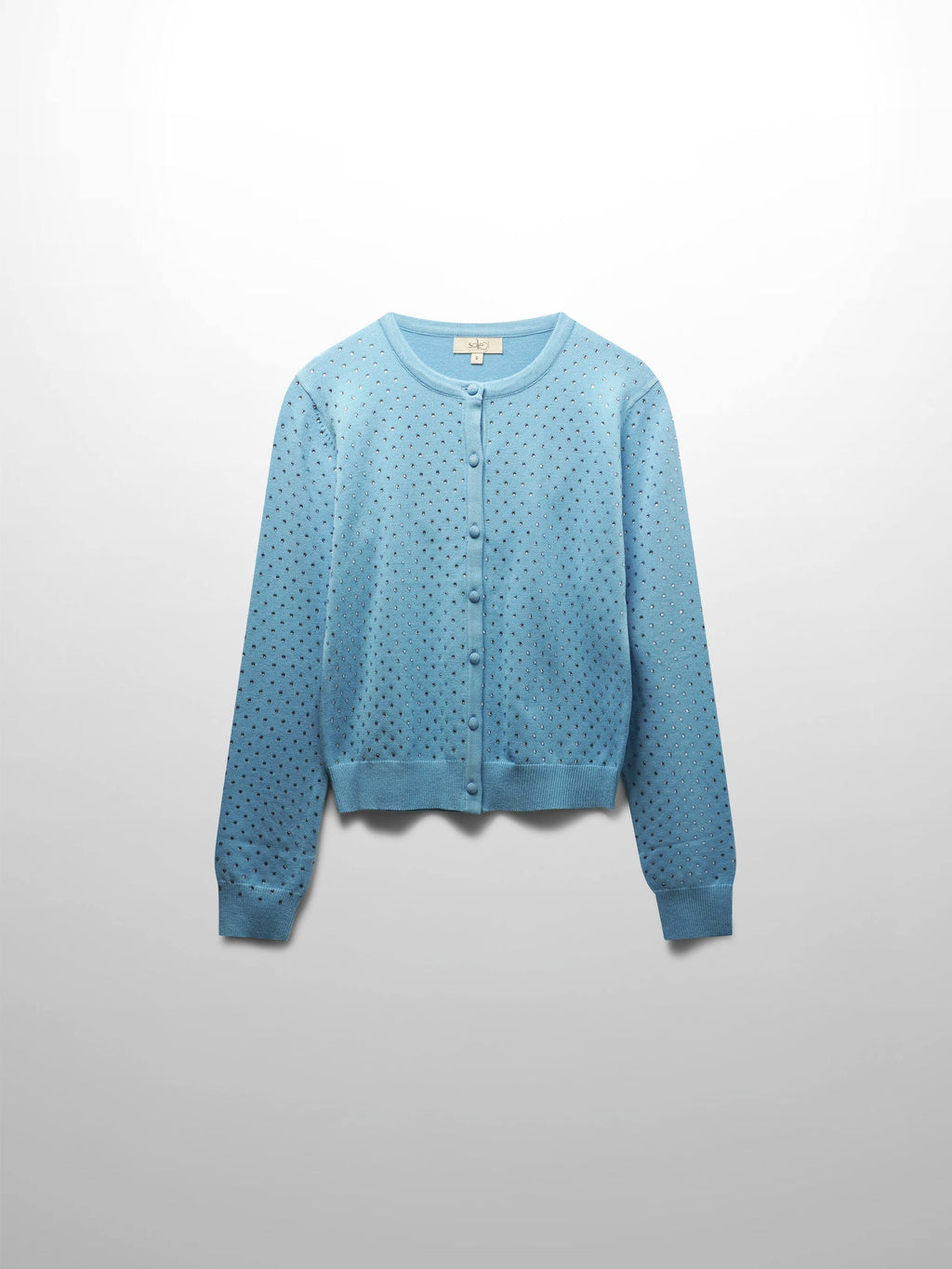 Stone Embellished Crew Cardigan-Sky Blue