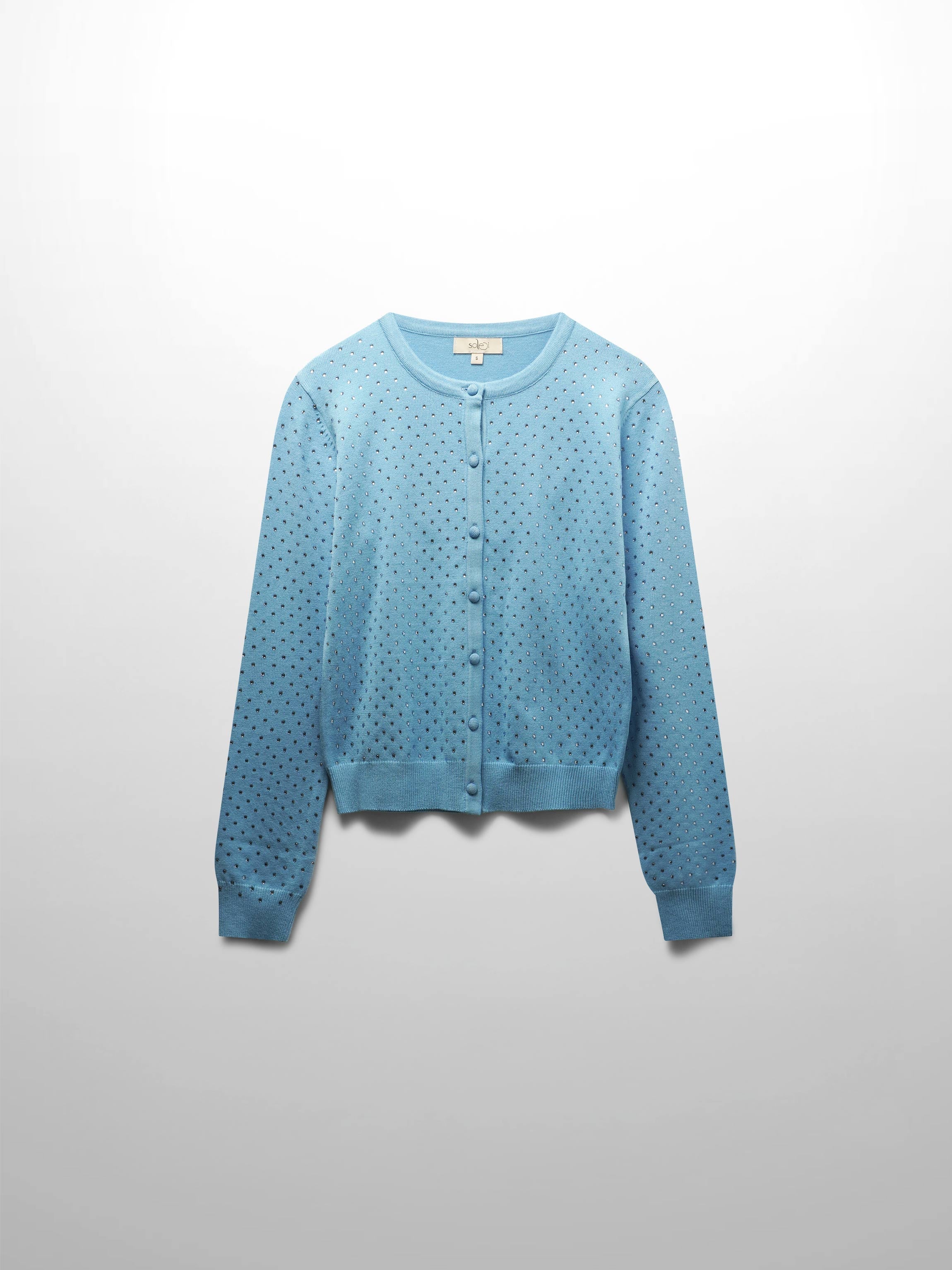 Stone Embellished Crew Cardigan-Sky Blue