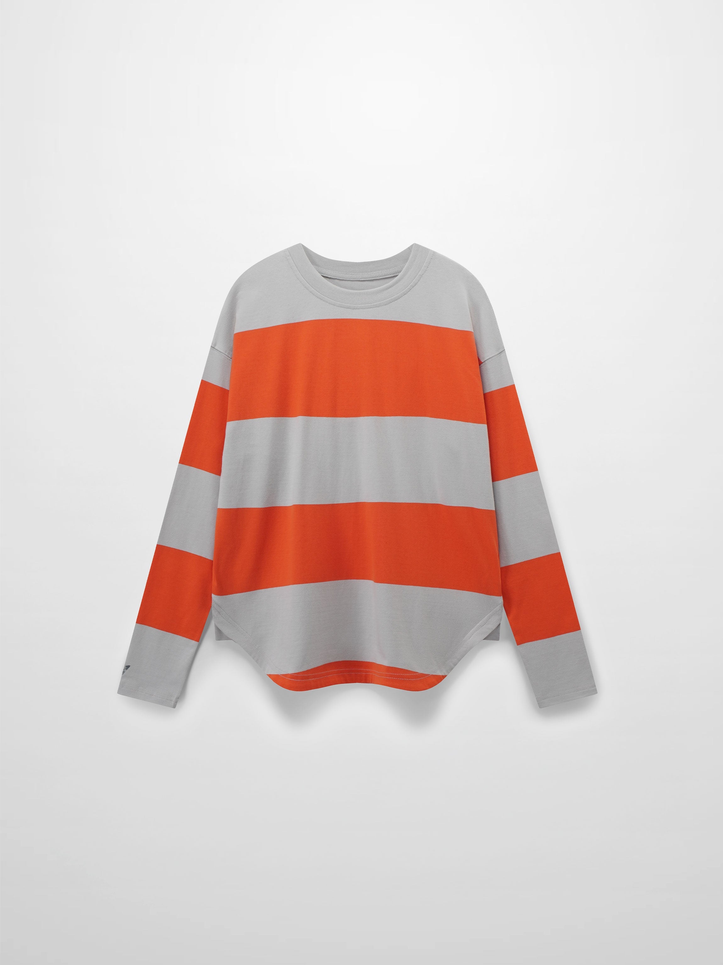 Oversized Rounded Hem T-Shirt-Grey/Orange