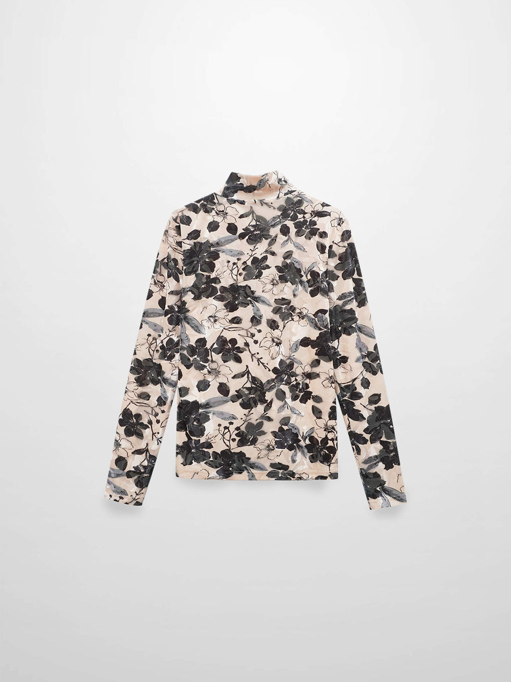 Velvet Printed Turtleneck-Floral
