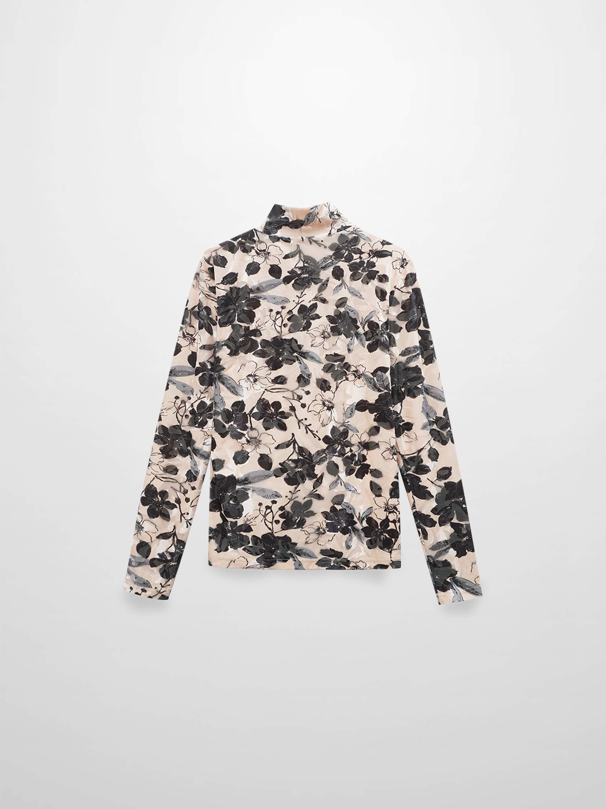 Velvet Printed Turtleneck-Floral