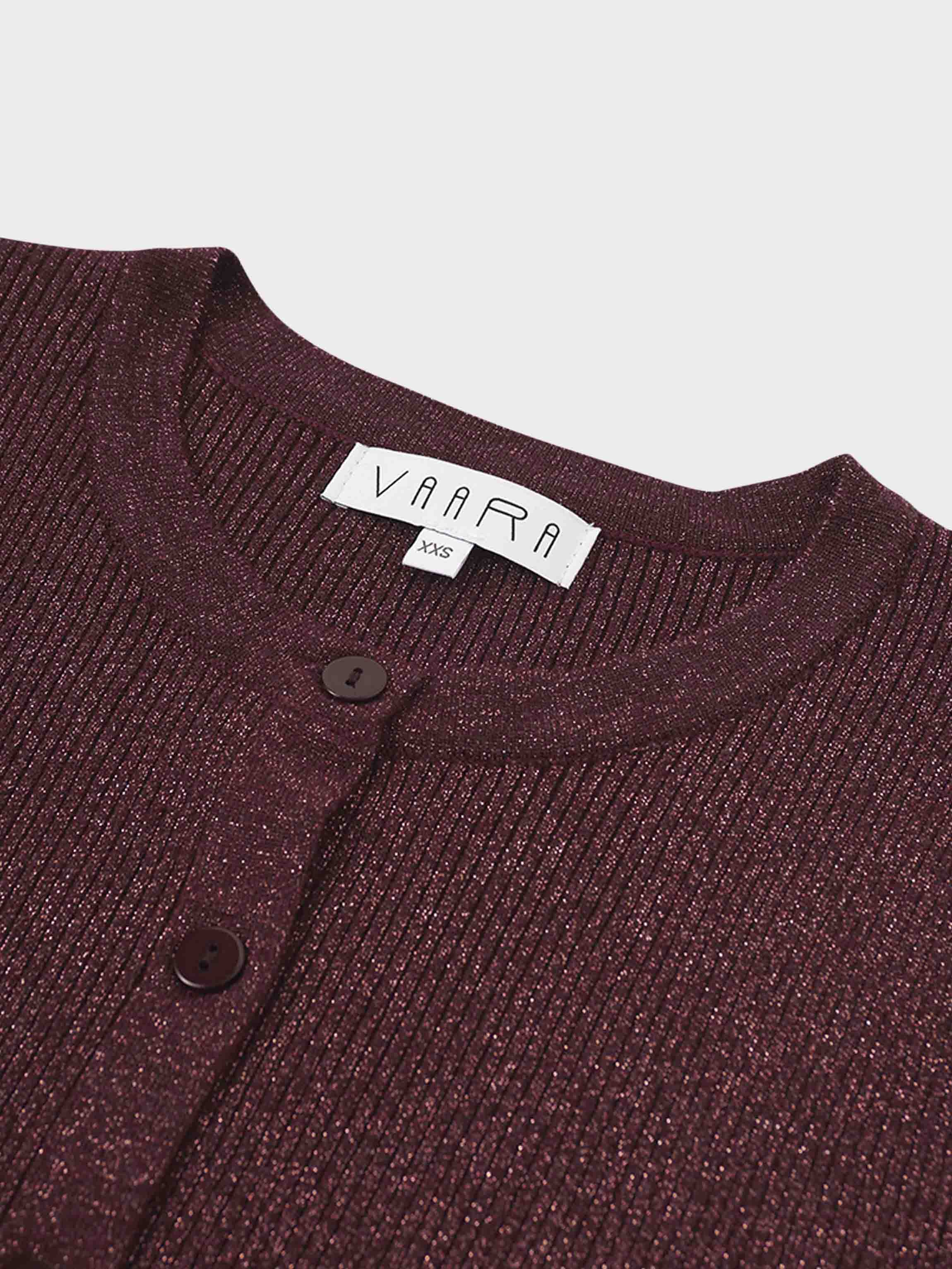 Lurex Ribbed Sweater-Heathered Burgundy