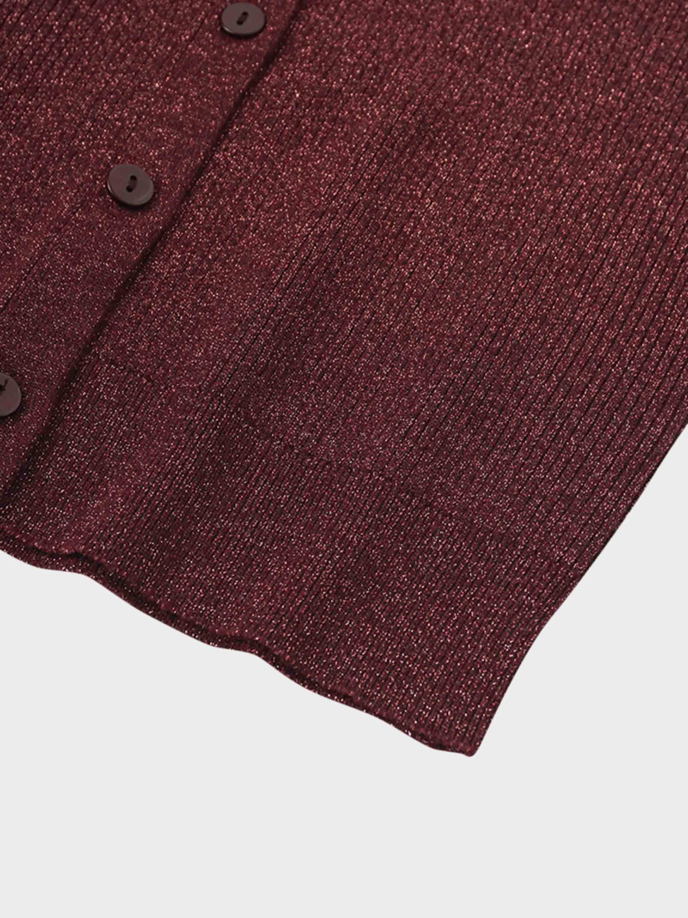 Lurex Ribbed Sweater-Heathered Burgundy