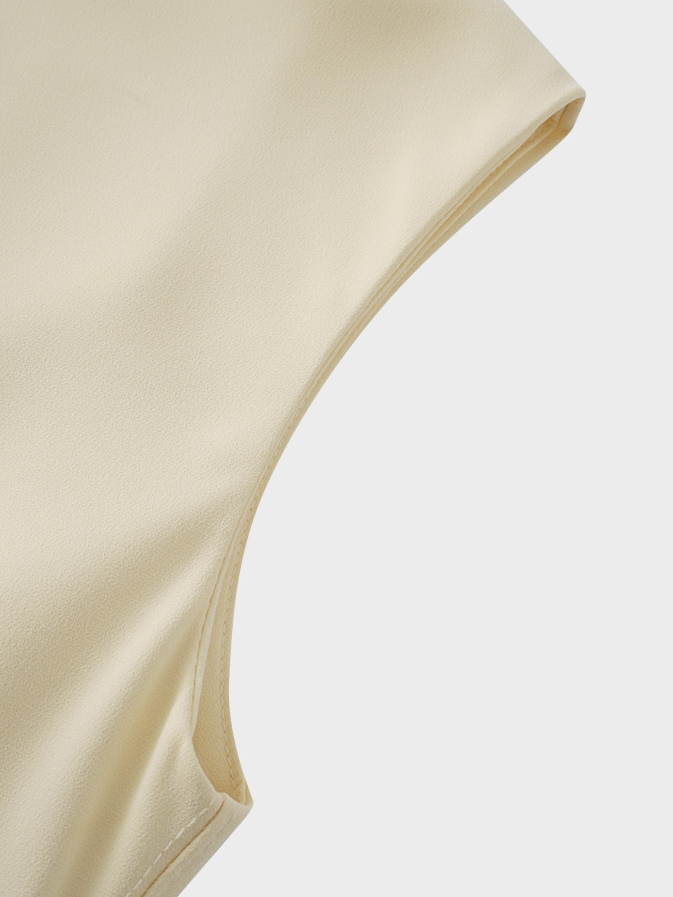 Faux Satin Crew Neck Slip Dress-Champagne