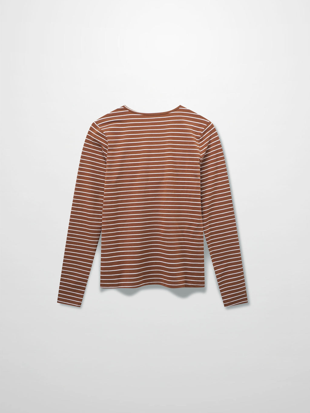 Flat Striped High V Long Sleeve-Brown/White