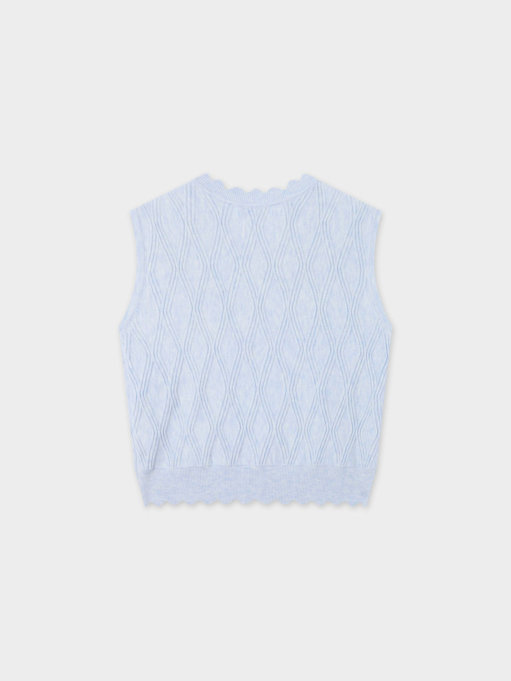 Scalloped Sleeveless Crew Neck Sweater-Light Blue Heather
