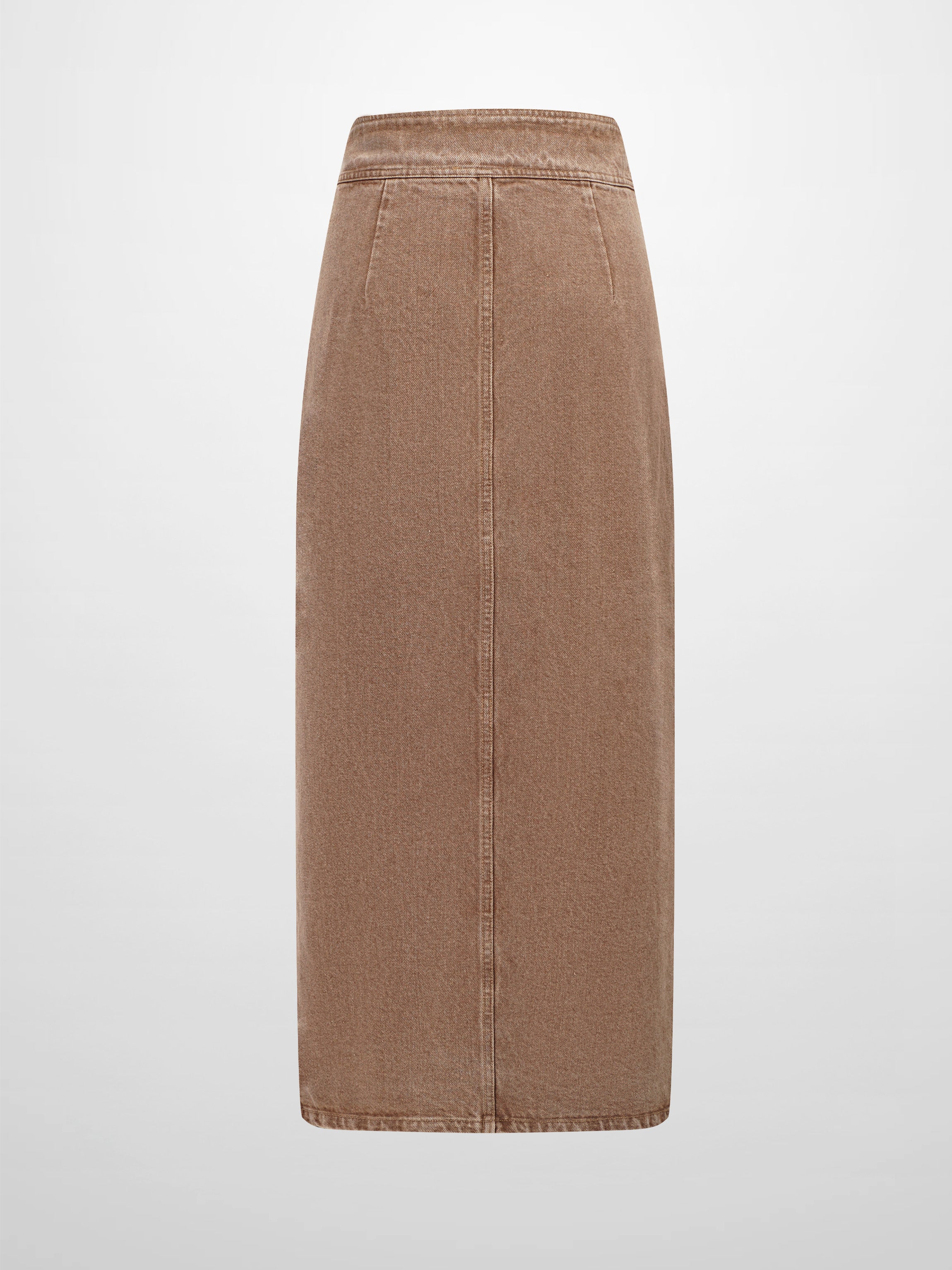 Button Down Denim Skirt-Brown