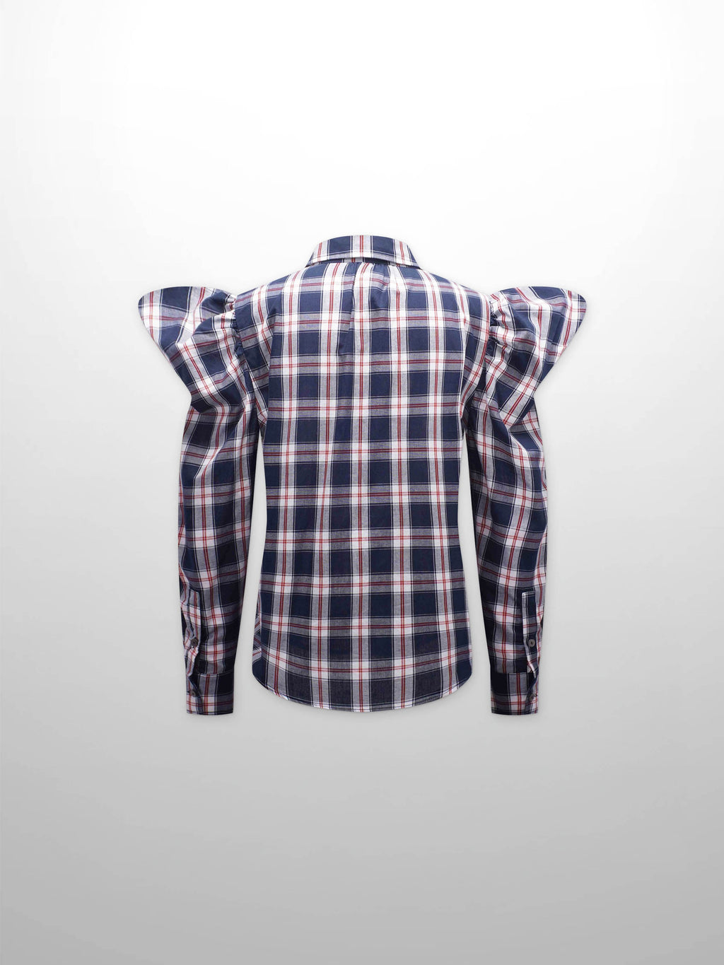 Puff Sleeve Blouse-Nautical Plaid