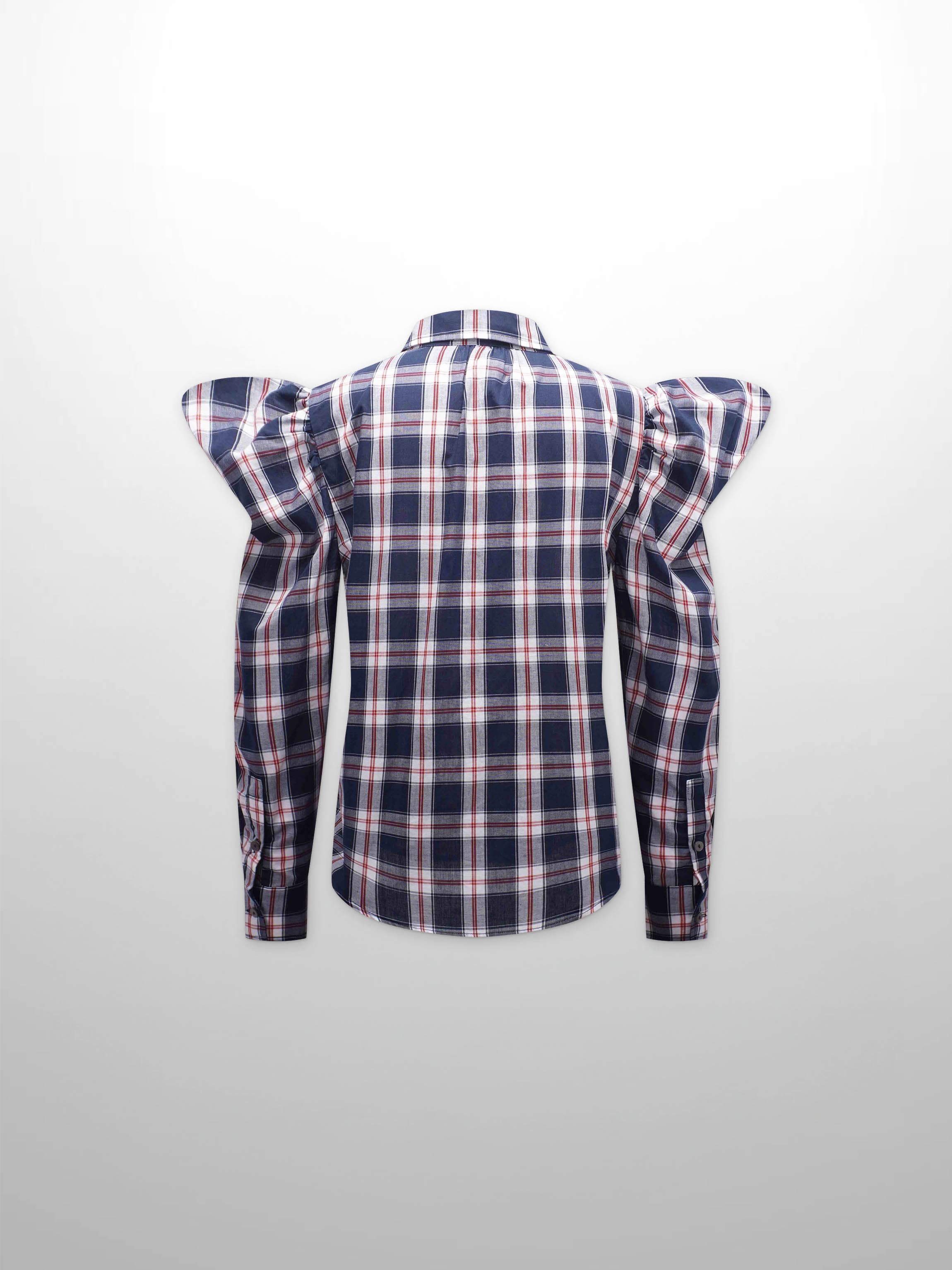 Puff Sleeve Blouse-Nautical Plaid