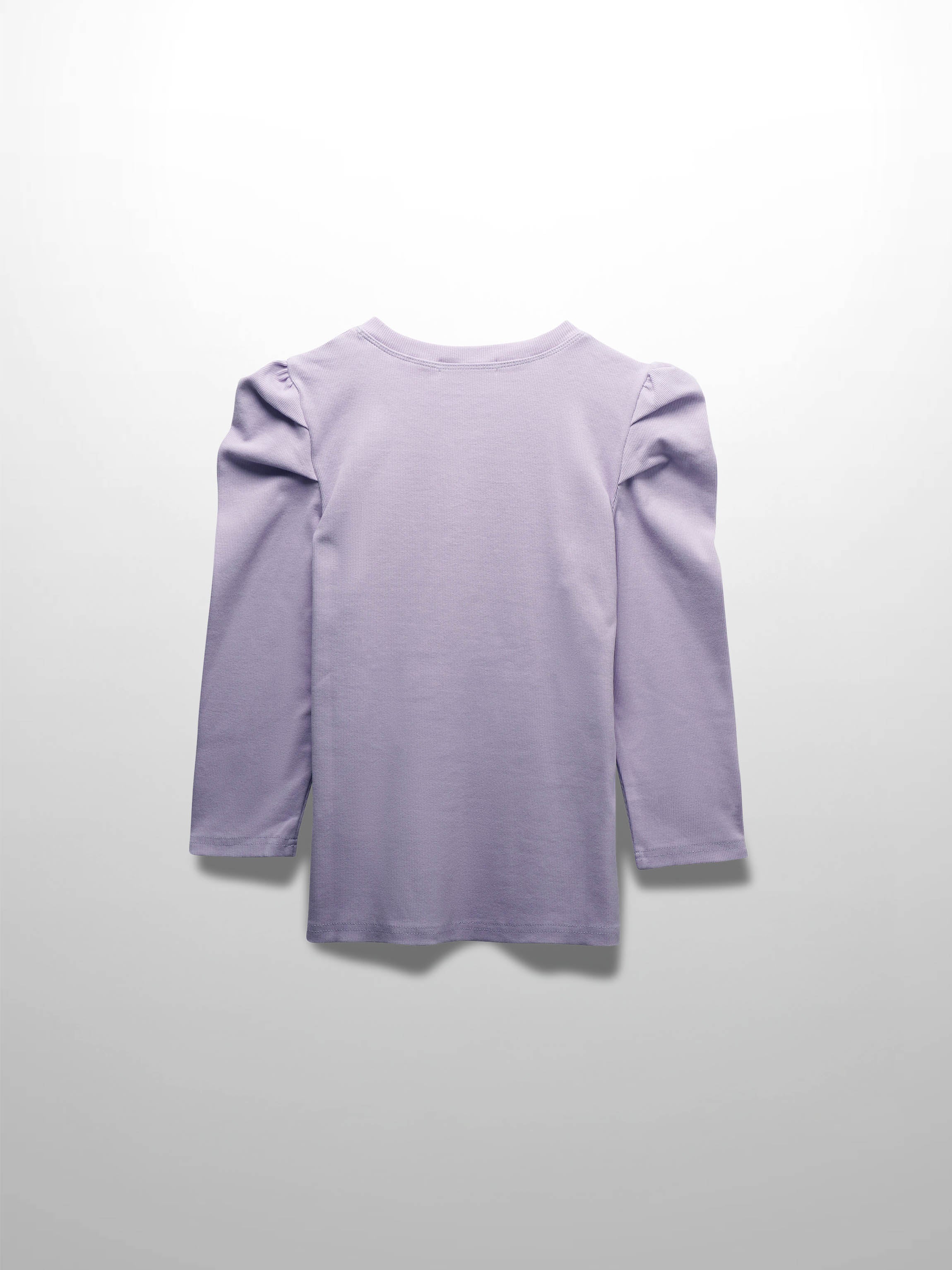 Ribbed Crew Neck Puff Sleeve Top-Lavender