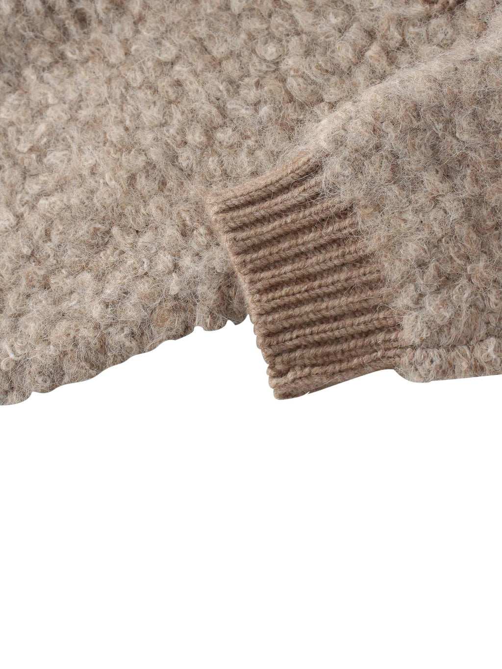 Ribbed Knit Mohair Cardigan Jacket-Camel