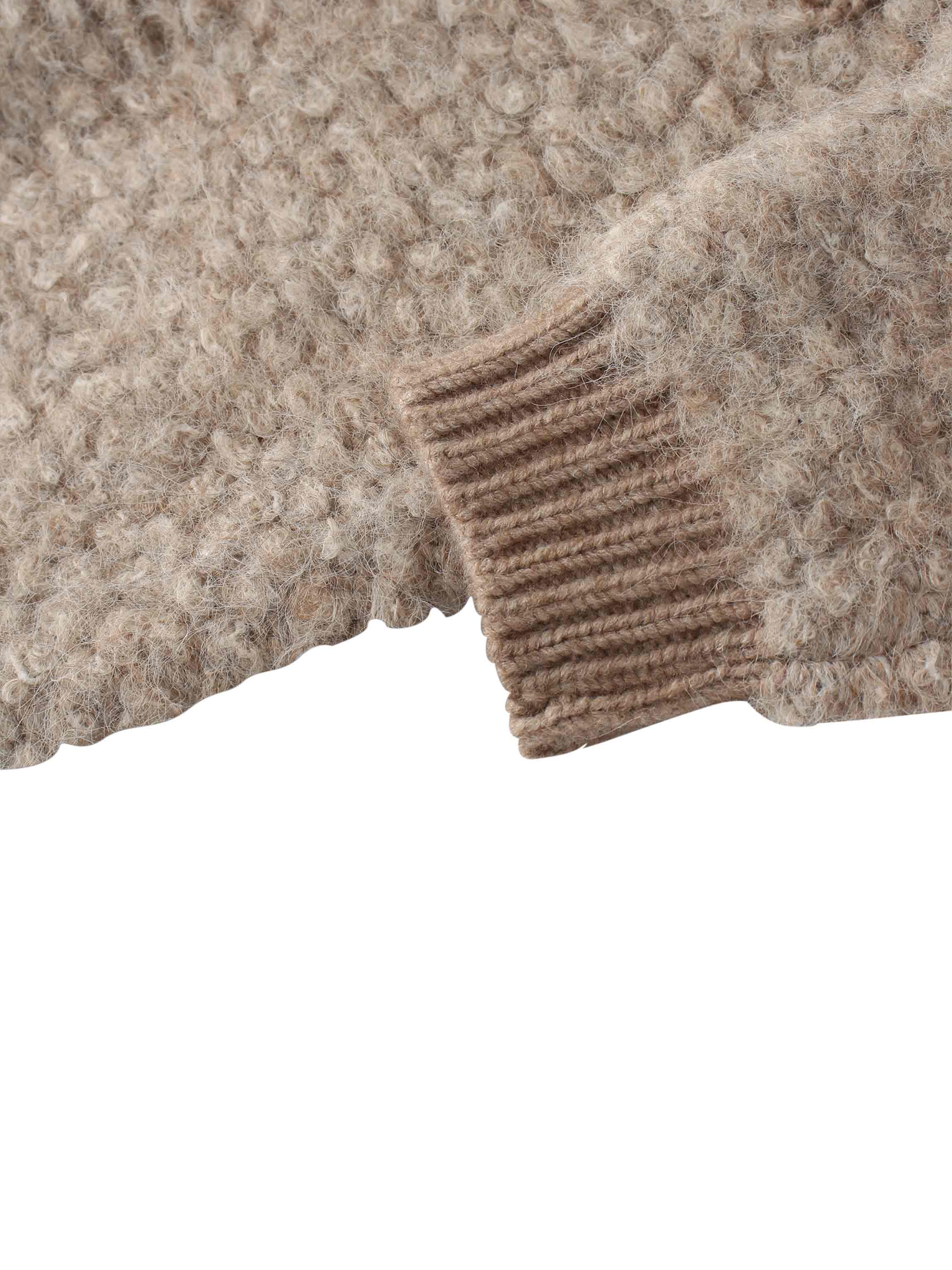 Ribbed Knit Mohair Cardigan Jacket-Camel