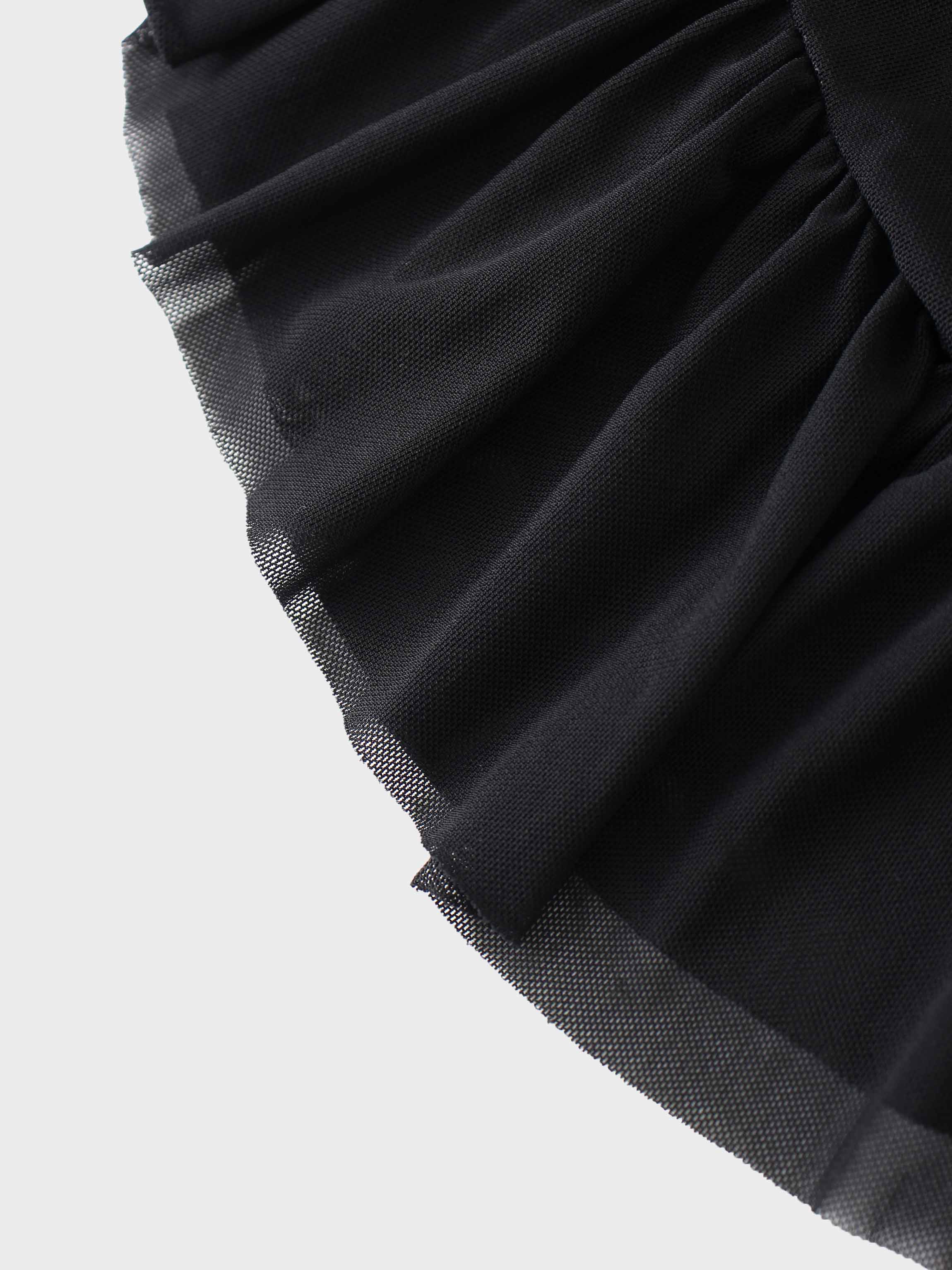 Mesh Ruffle Maxi Dress-Black