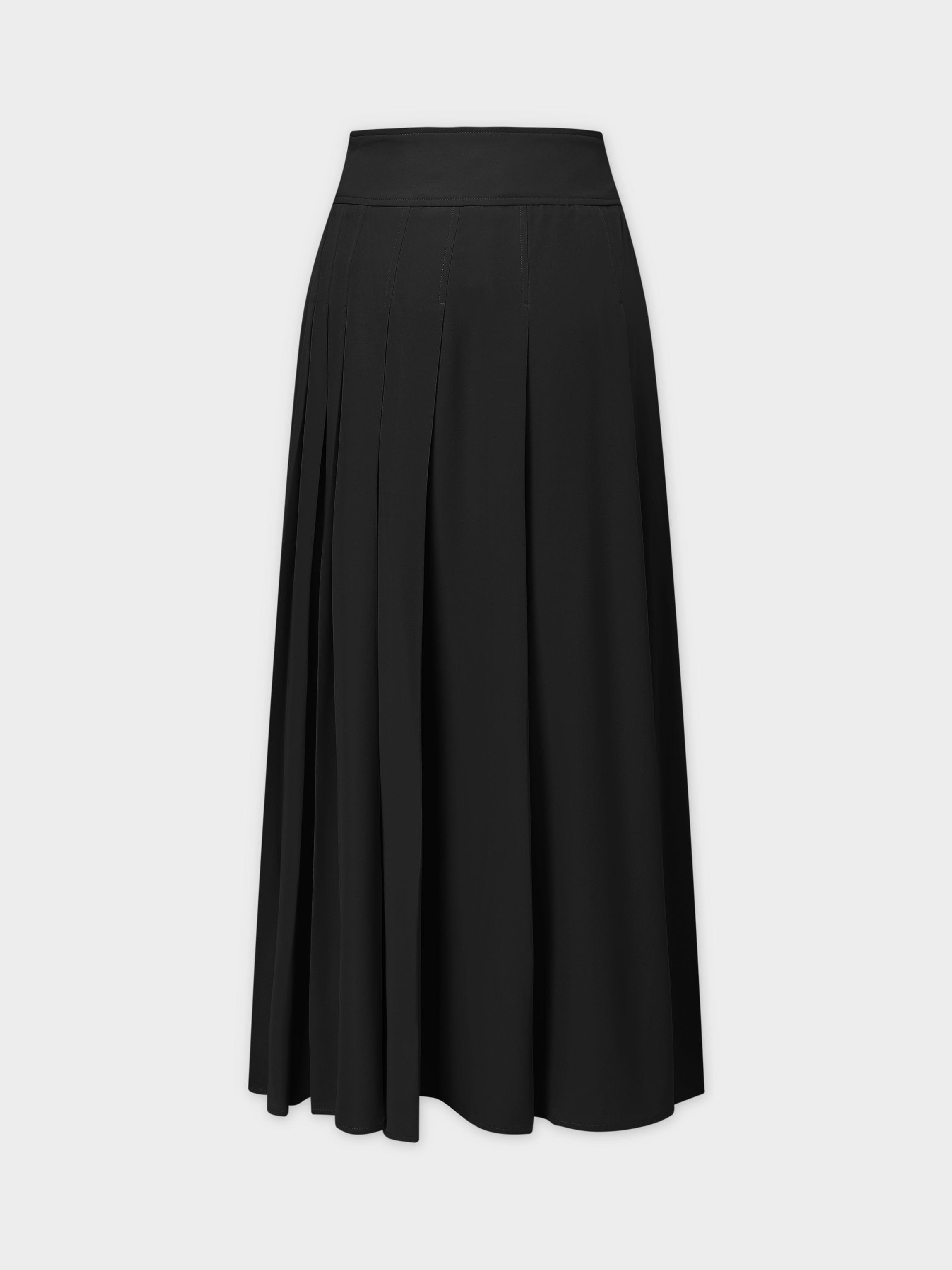 Yoke Pleated Skirt 37"-Black