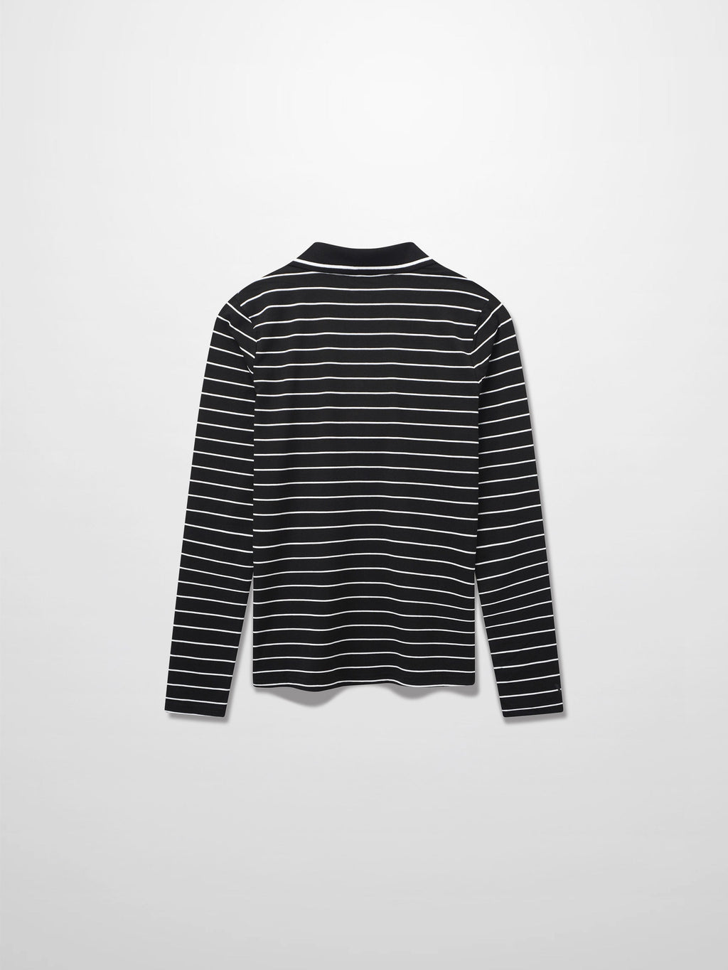Striped Collar Snap Tee-Black/White