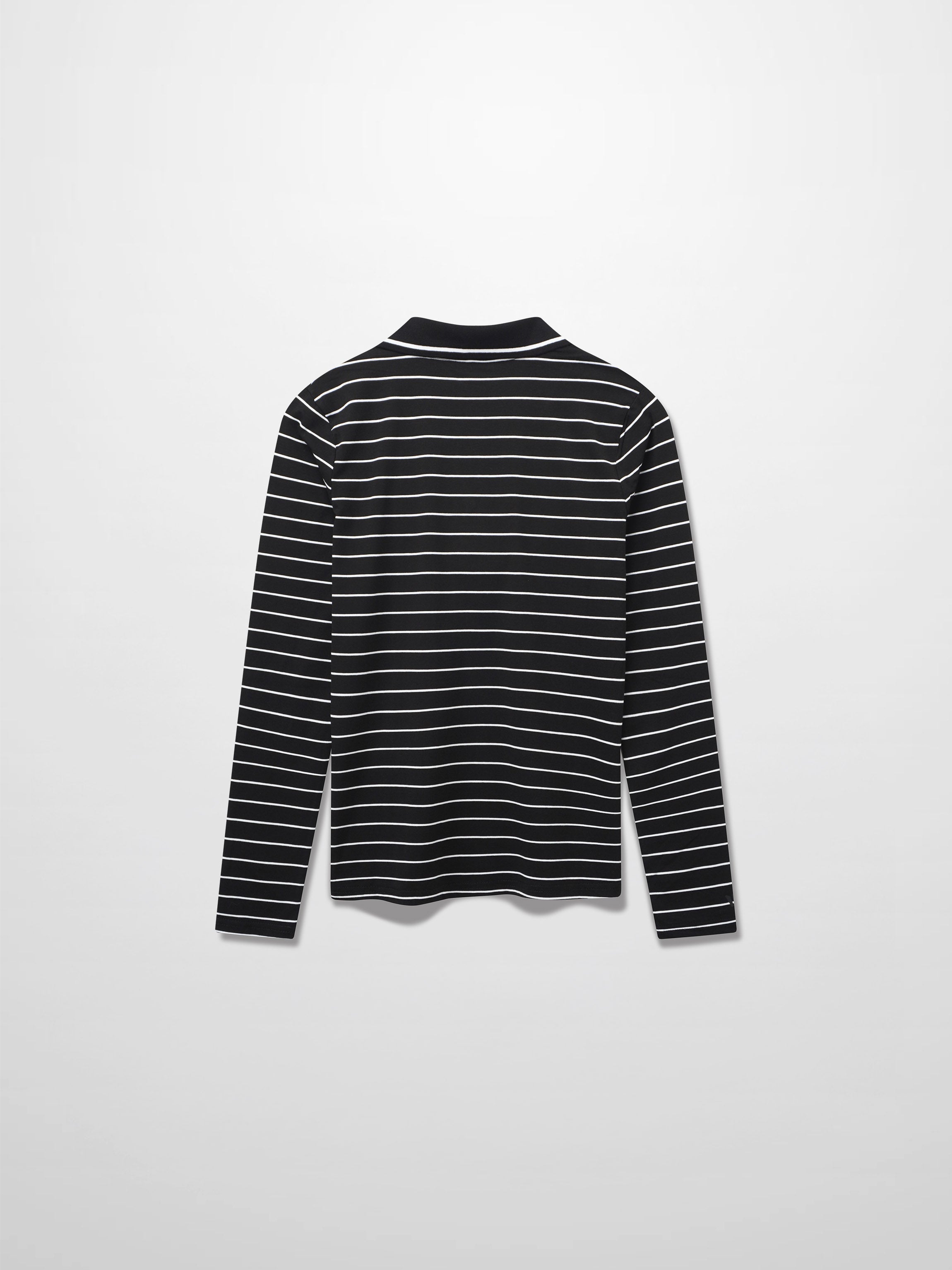Striped Collar Snap Tee-Black/White