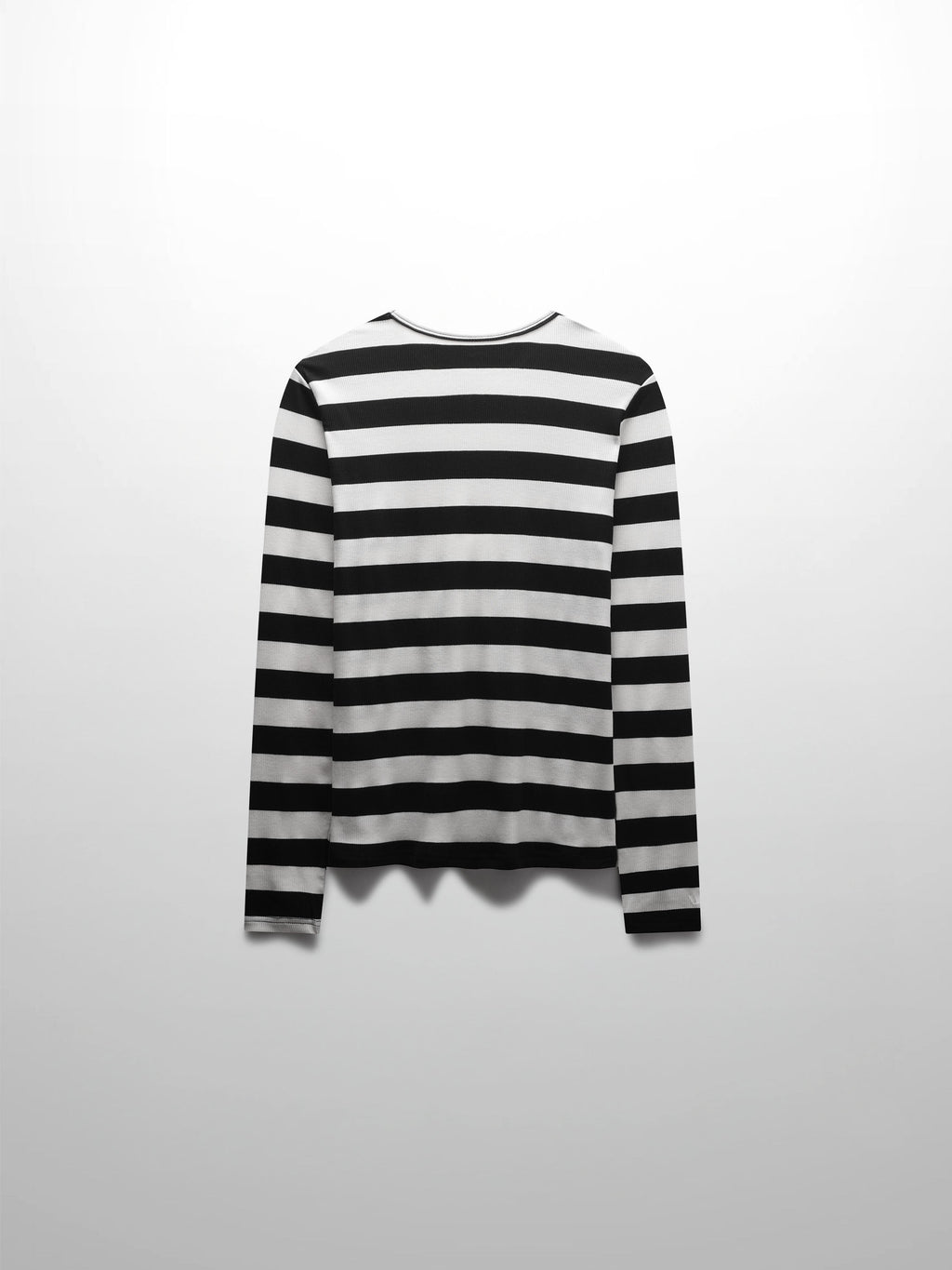 Ribbed Striped High V Tee Long Sleeve-White/Black