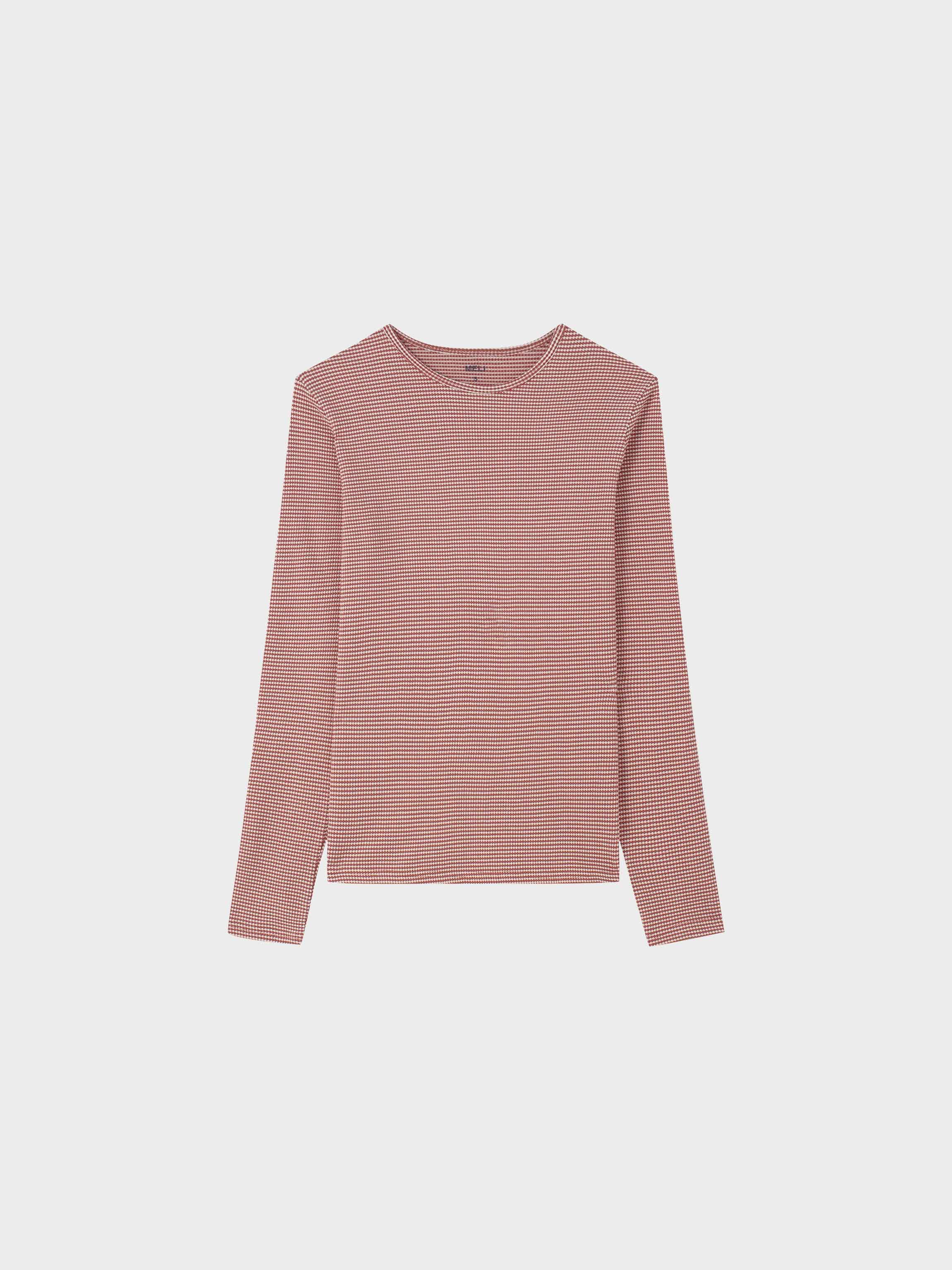 Waffle Striped Crew Tee-Rose/White