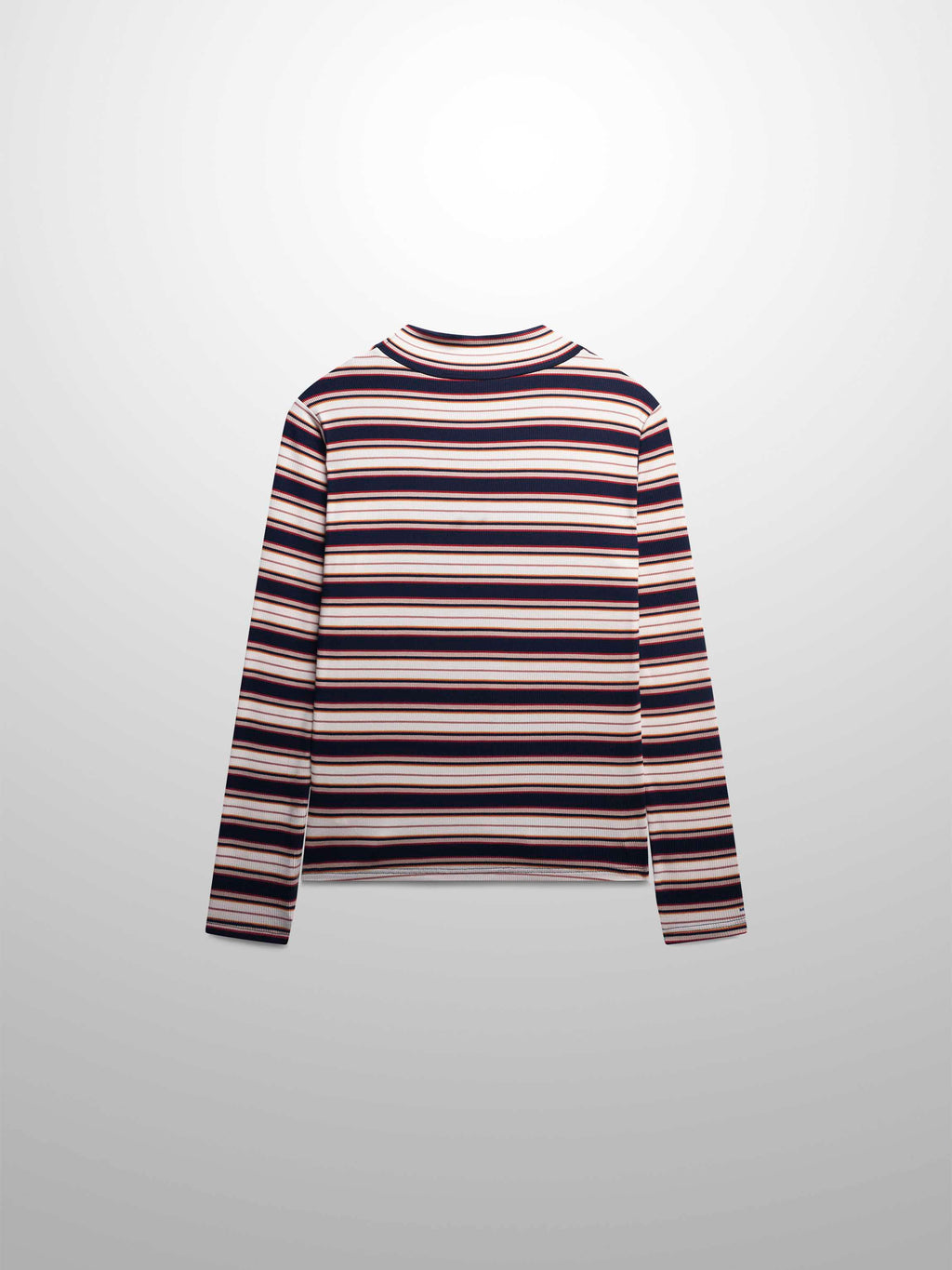 Striped Ribbed Turtleneck-Navy/Camel