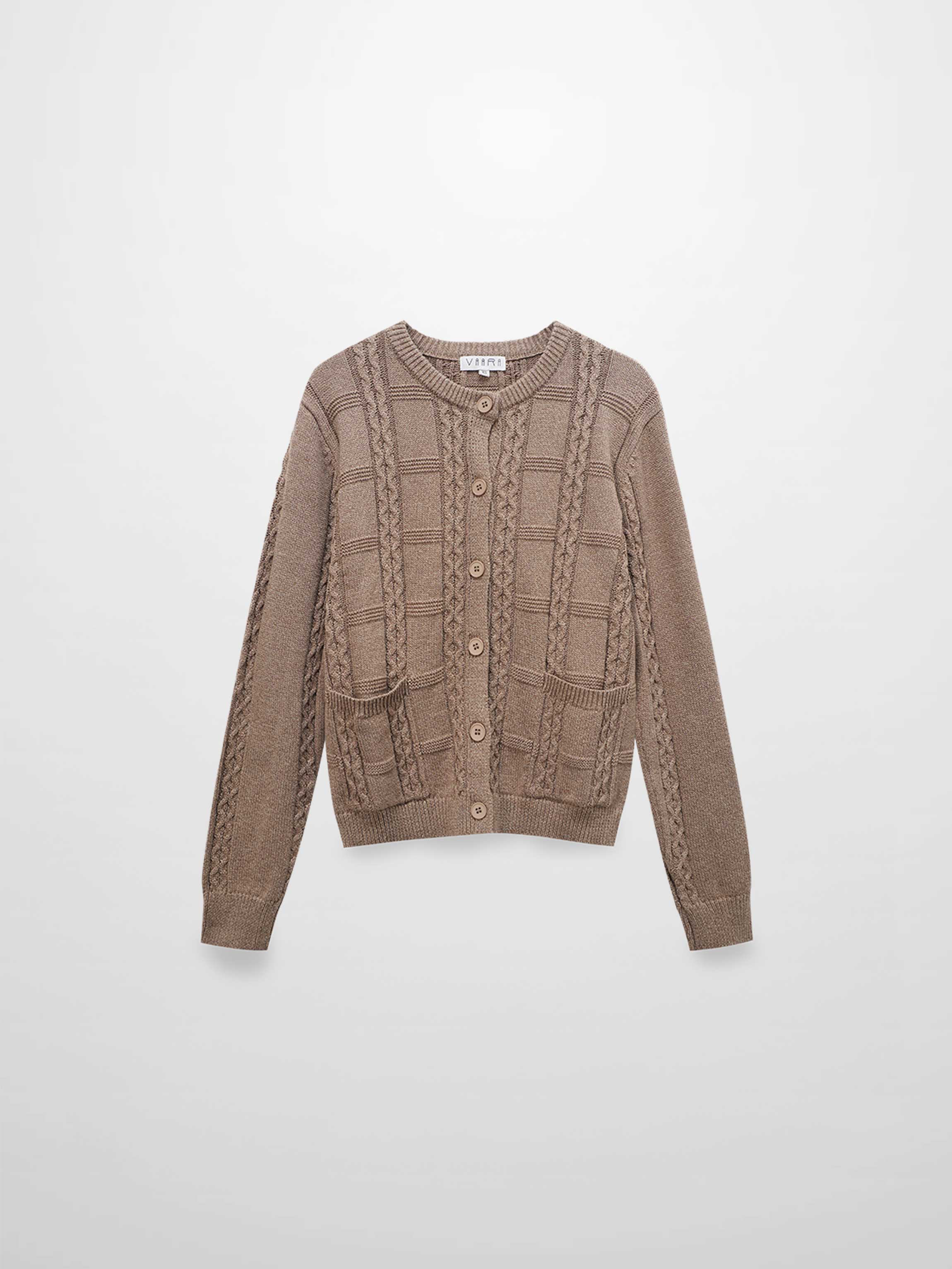 Cable Design Cardigan-Heathered Camel