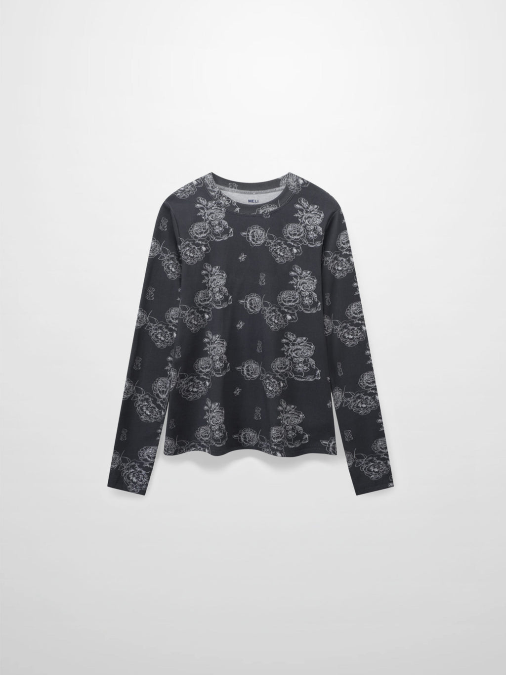 Basic Printed T-shirt-Grey Floral