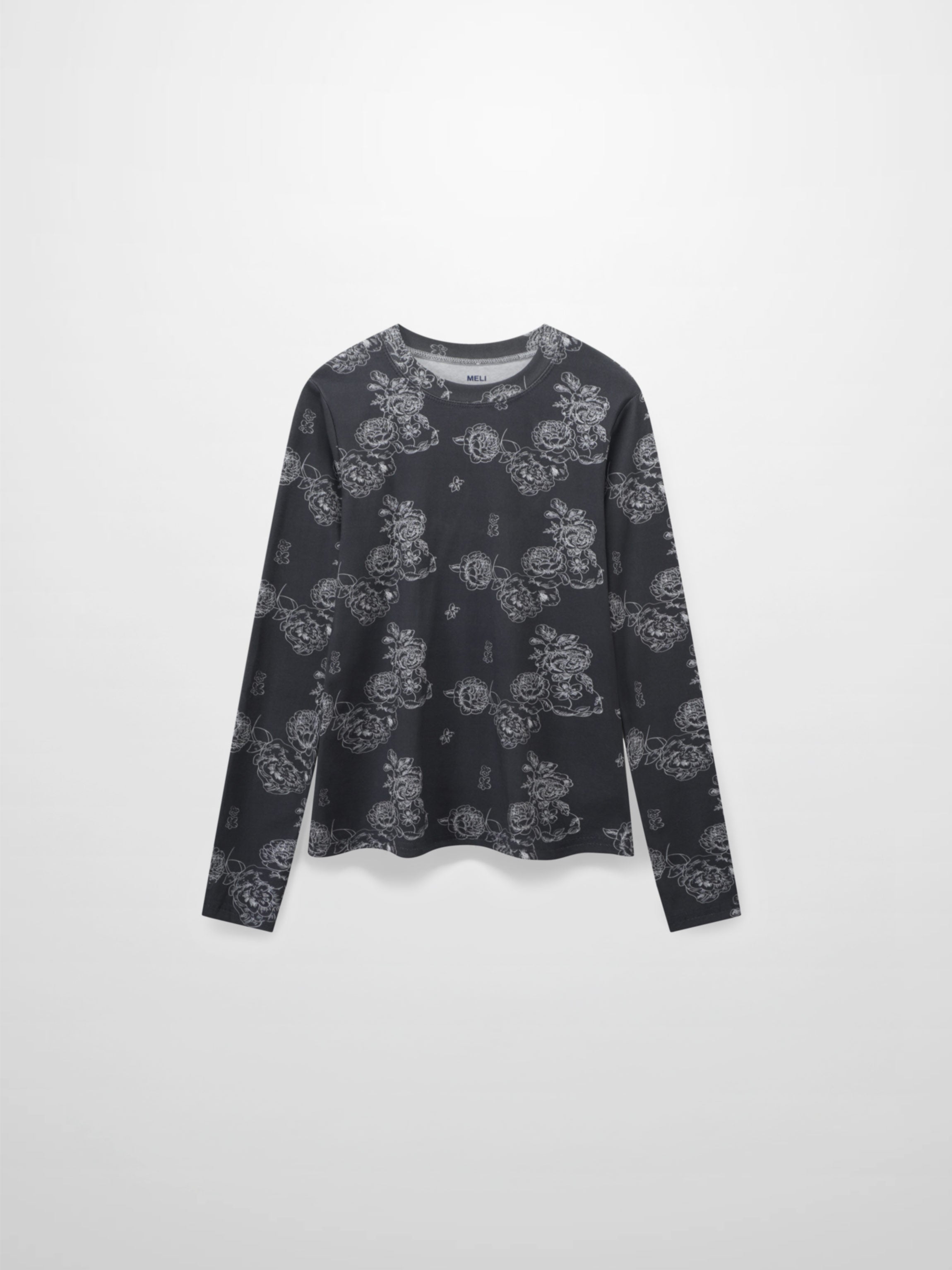 Basic Printed T-shirt-Grey Floral