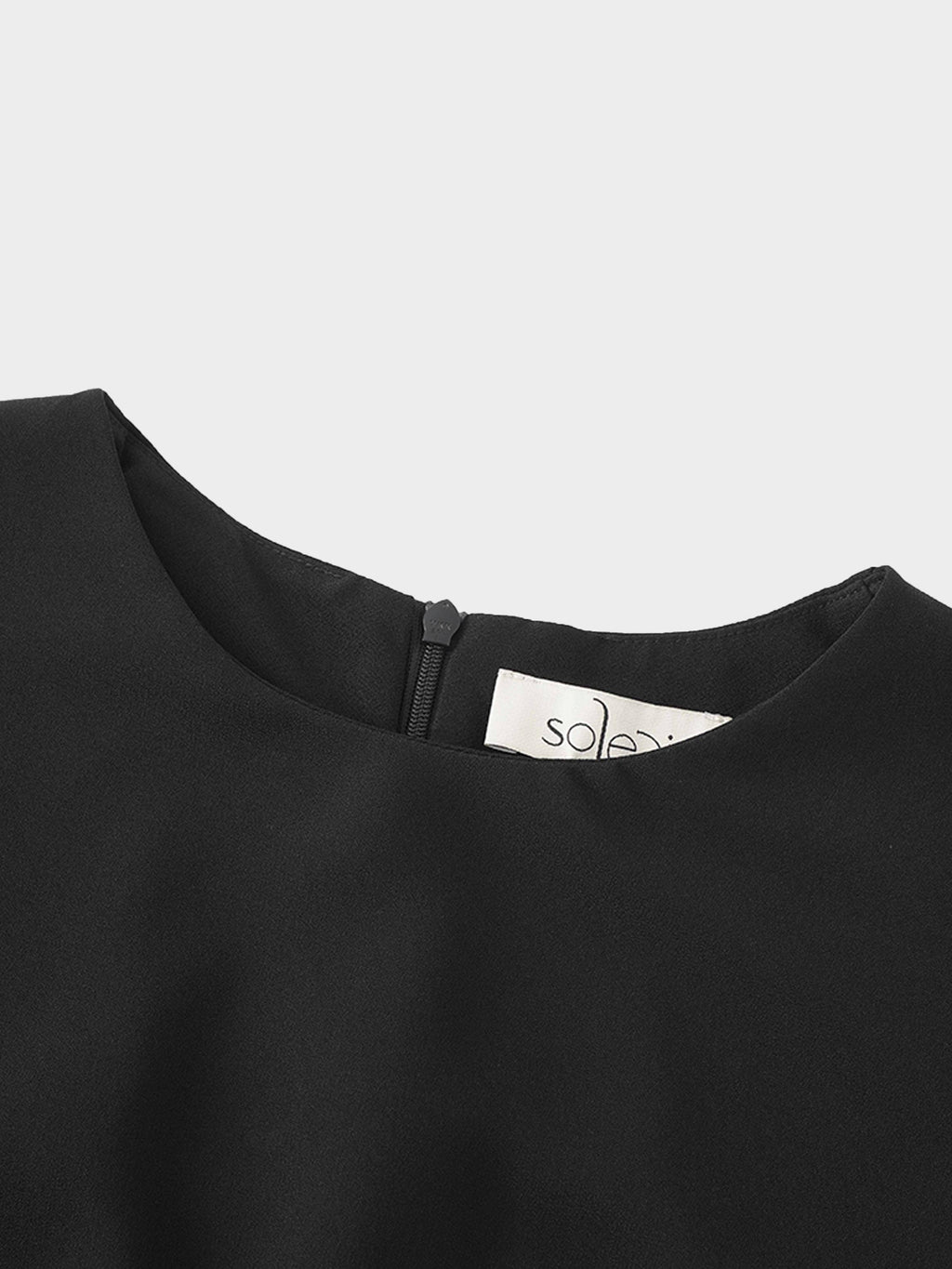 Faux Satin Crew Neck Slip Dress-Black