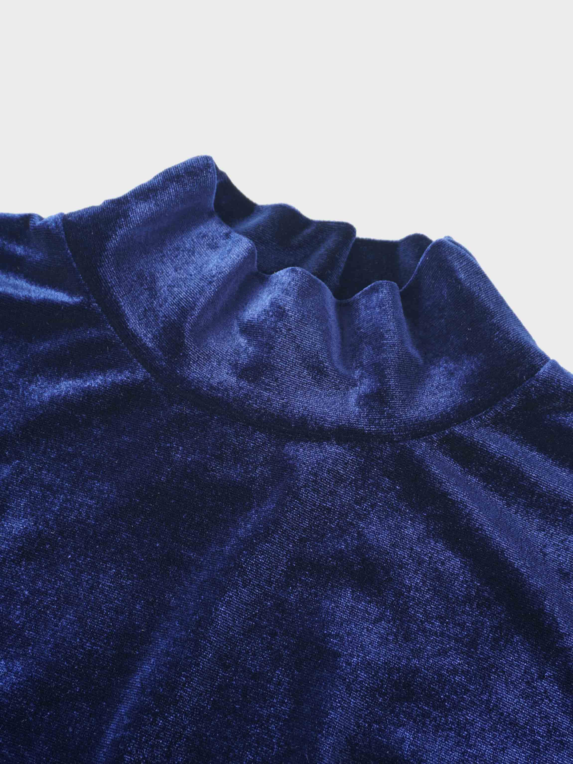 Velour Mock Neck Turtleneck-Navy