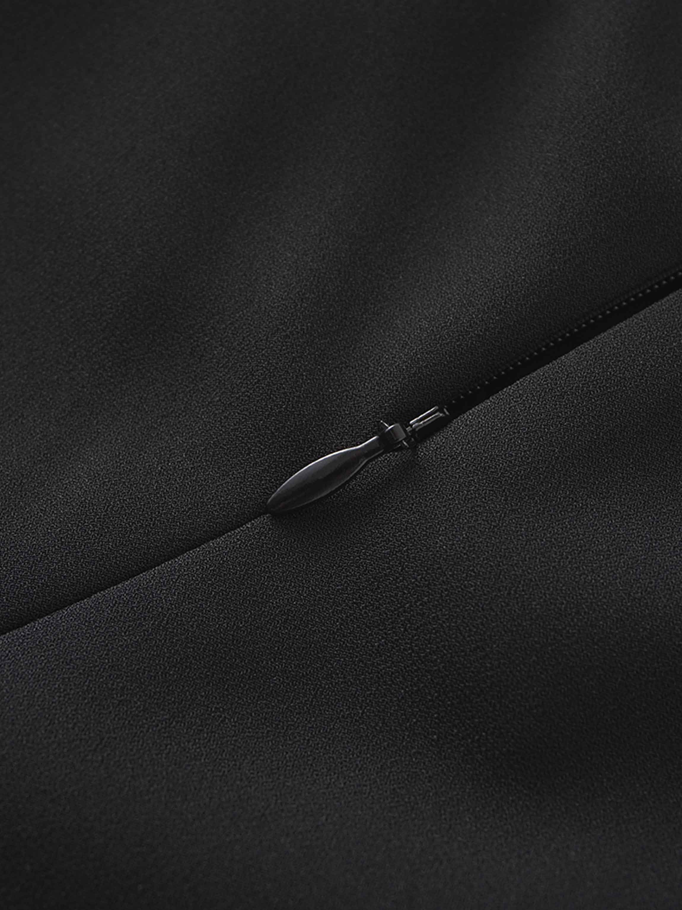 Faux Satin Crew Neck Slip Dress-Black