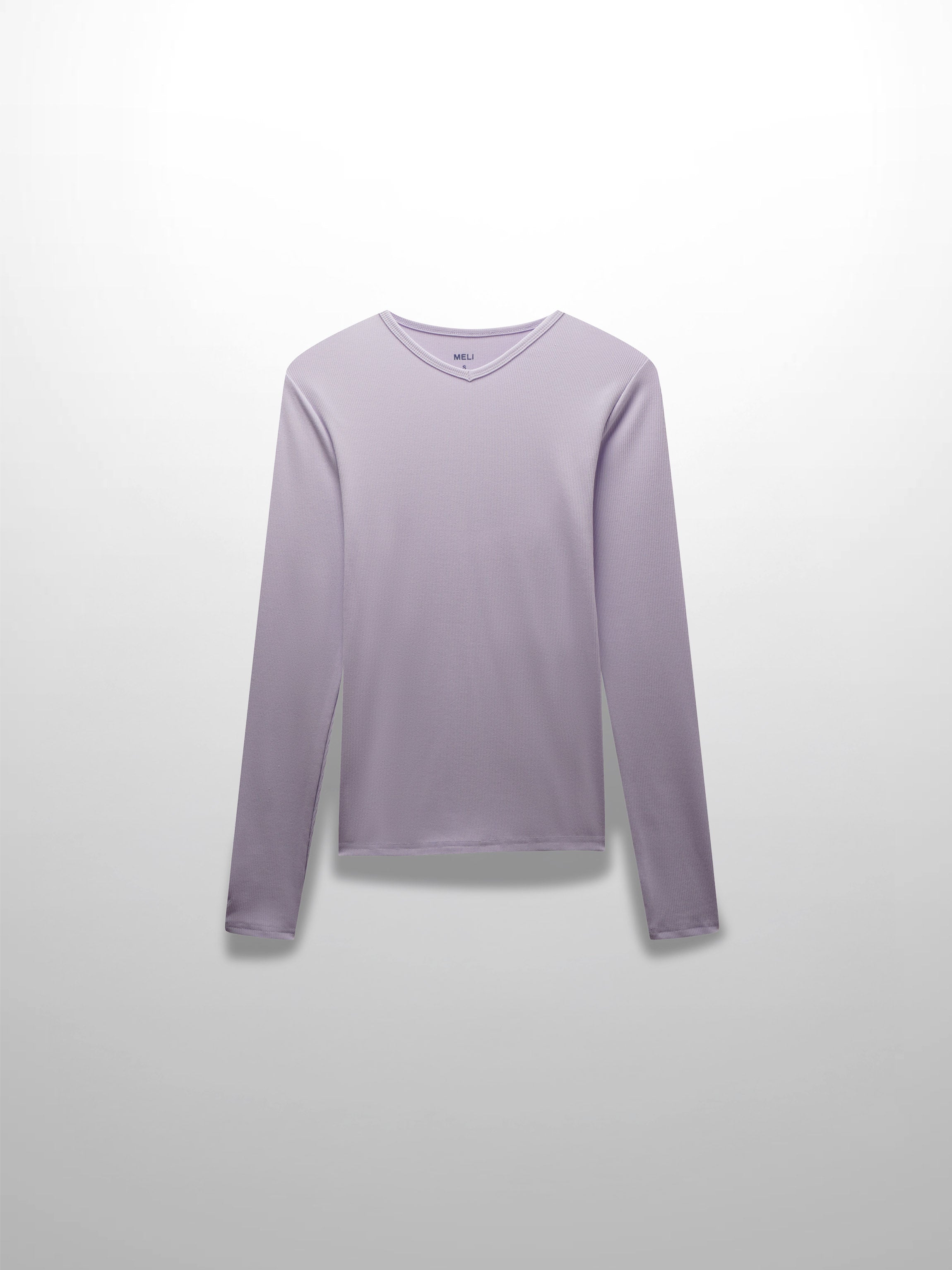 RIBBED HIGH V TEE LS-LILAC