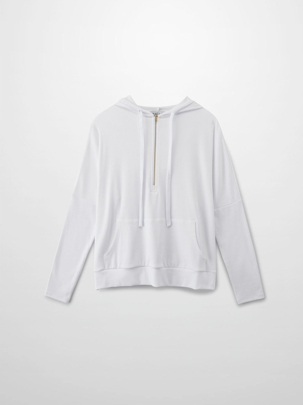 Ribbed Half Zip Hoodie Tee-White