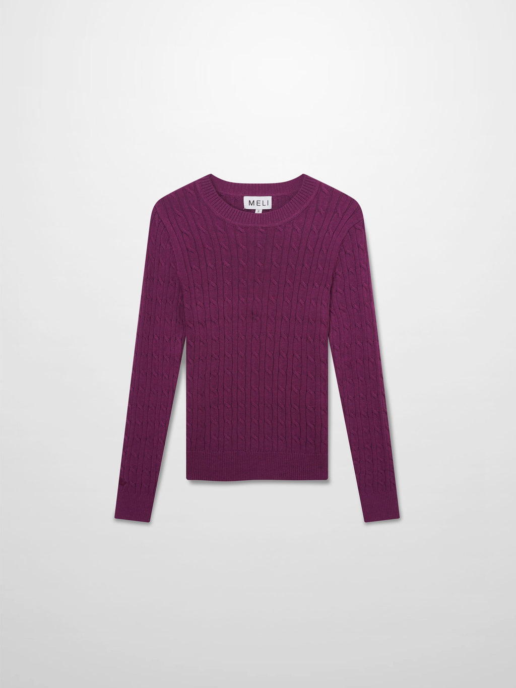 Crew Neck Cable Sweater-Berry