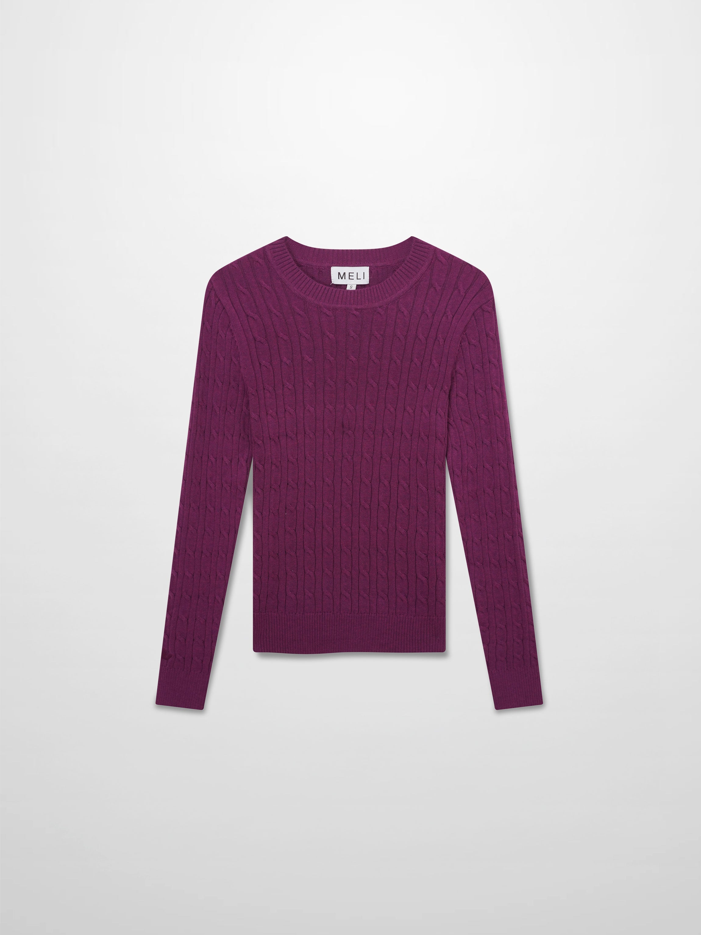 Crew Neck Cable Sweater-Berry
