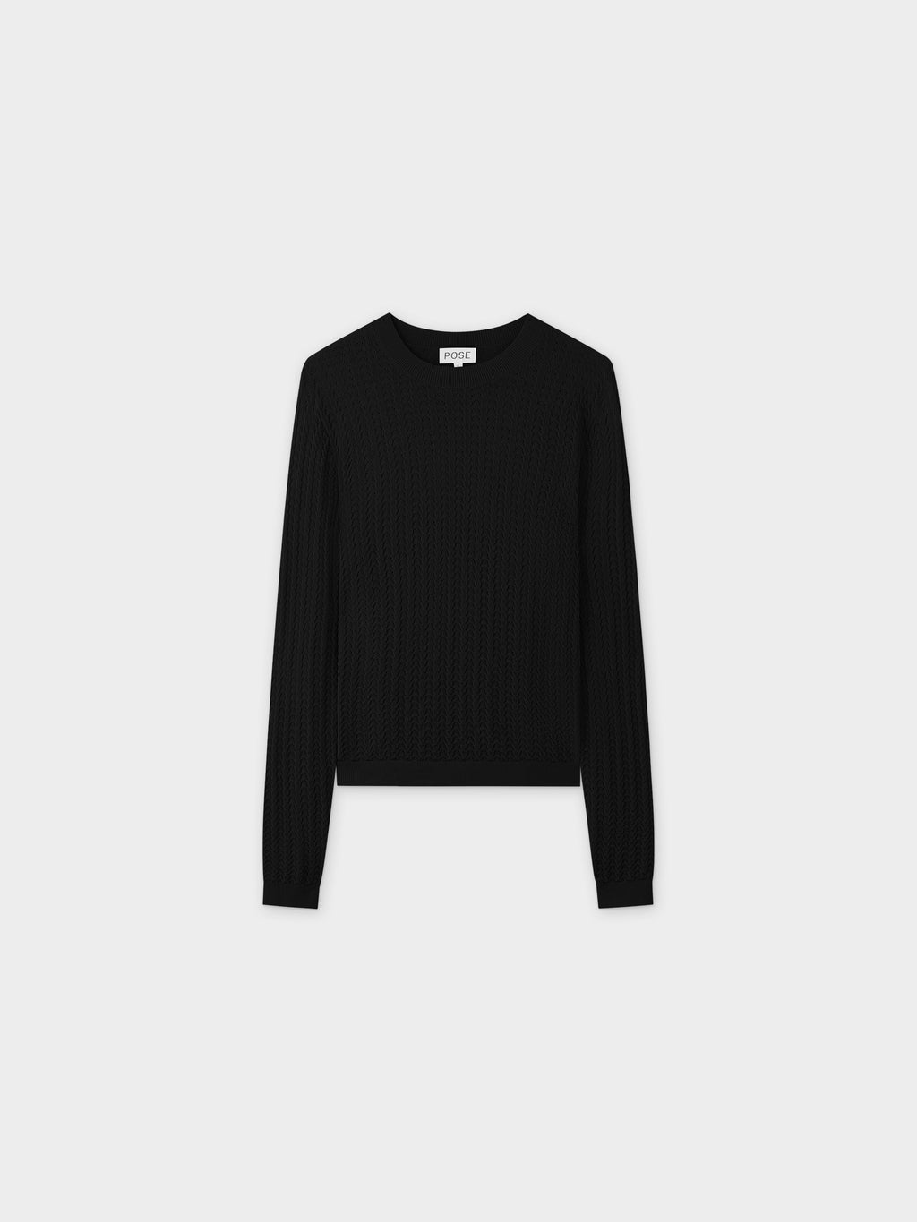 Pointelle Knit Sweater-Black