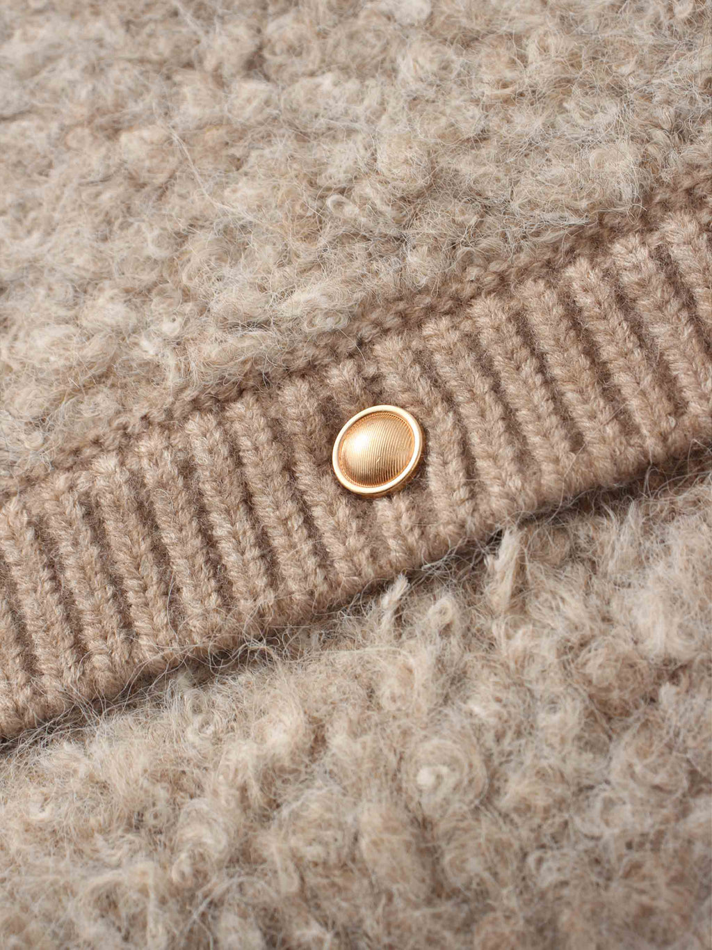 Ribbed Knit Mohair Cardigan Jacket-Camel