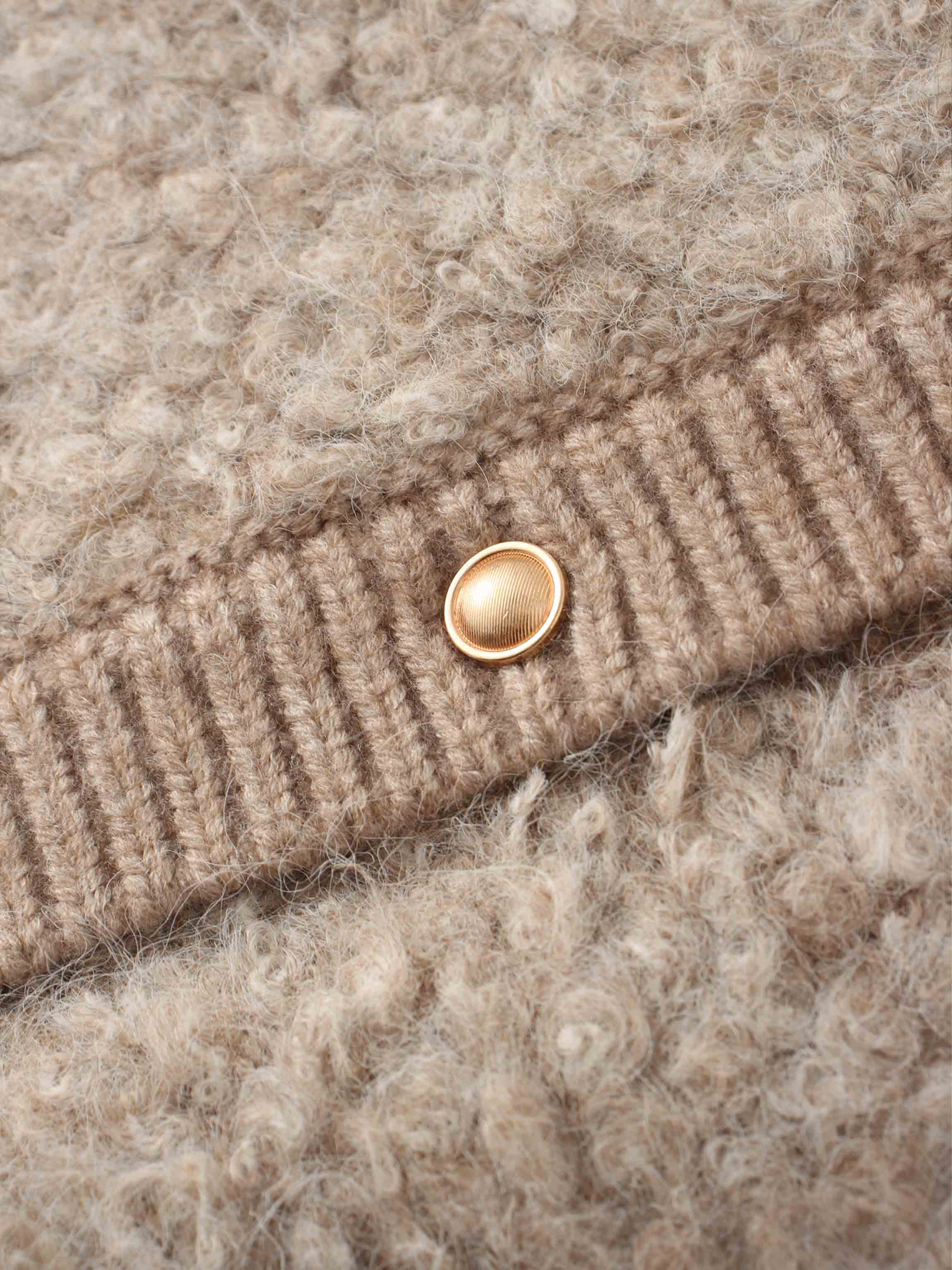 Ribbed Knit Mohair Cardigan Jacket-Camel