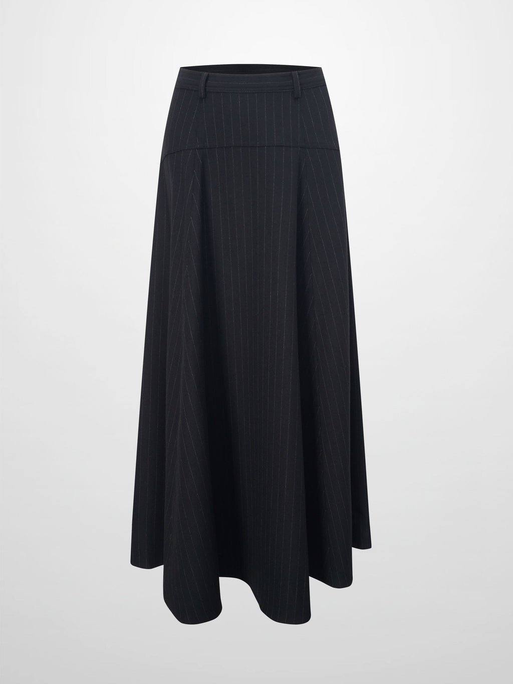 Wool Blend Yoke Skirt 37"-Black Pinstripe