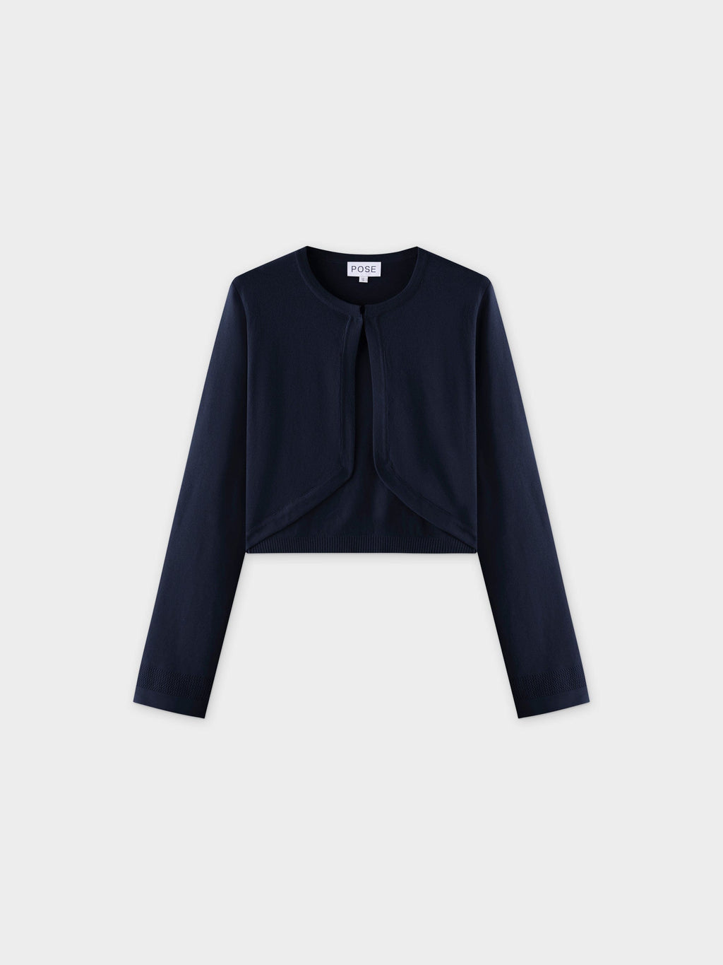 Flat Ribbed Trim Shrug-Navy