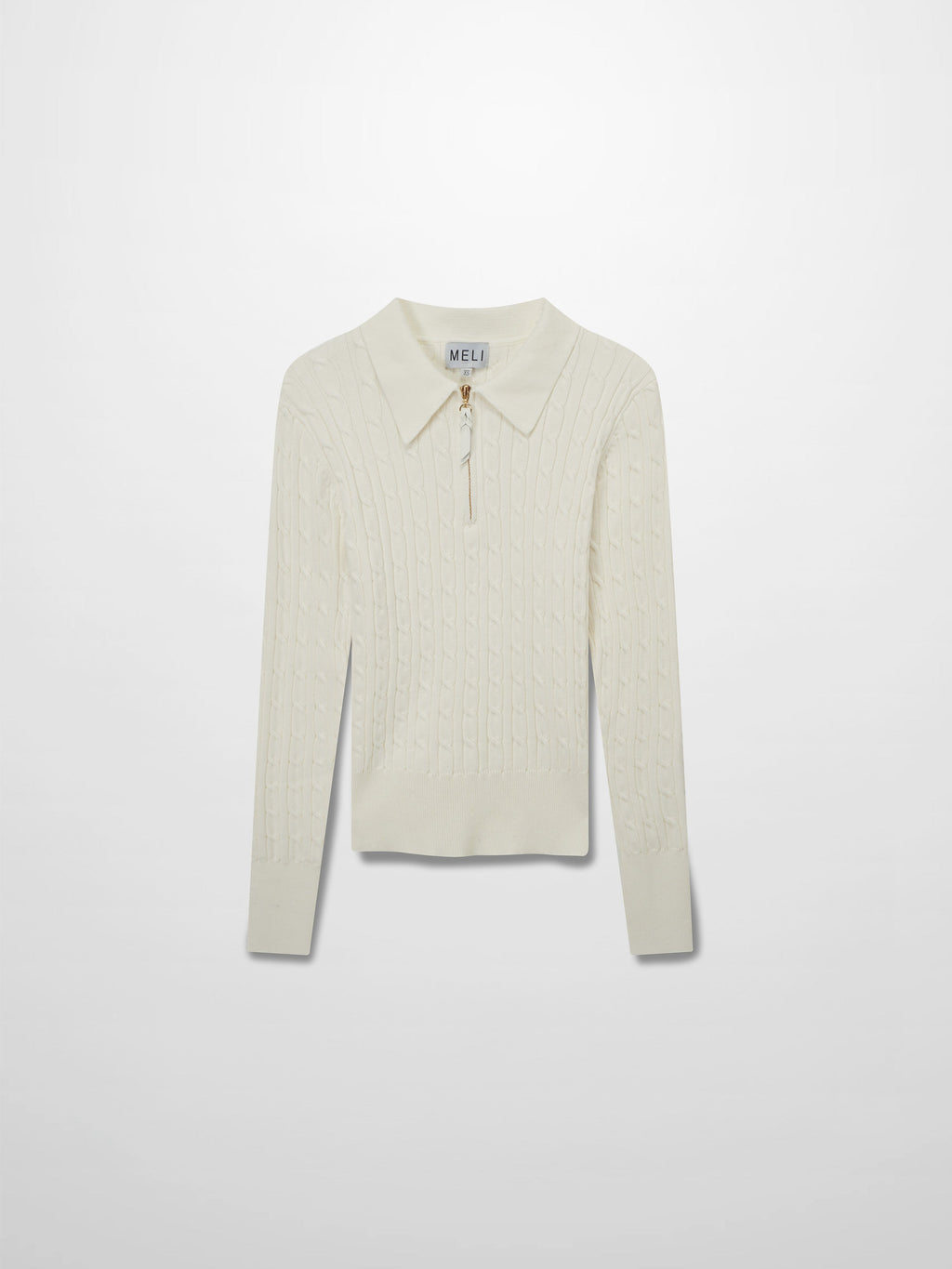 Leather Pull Half Zip Cable Polo-Ivory