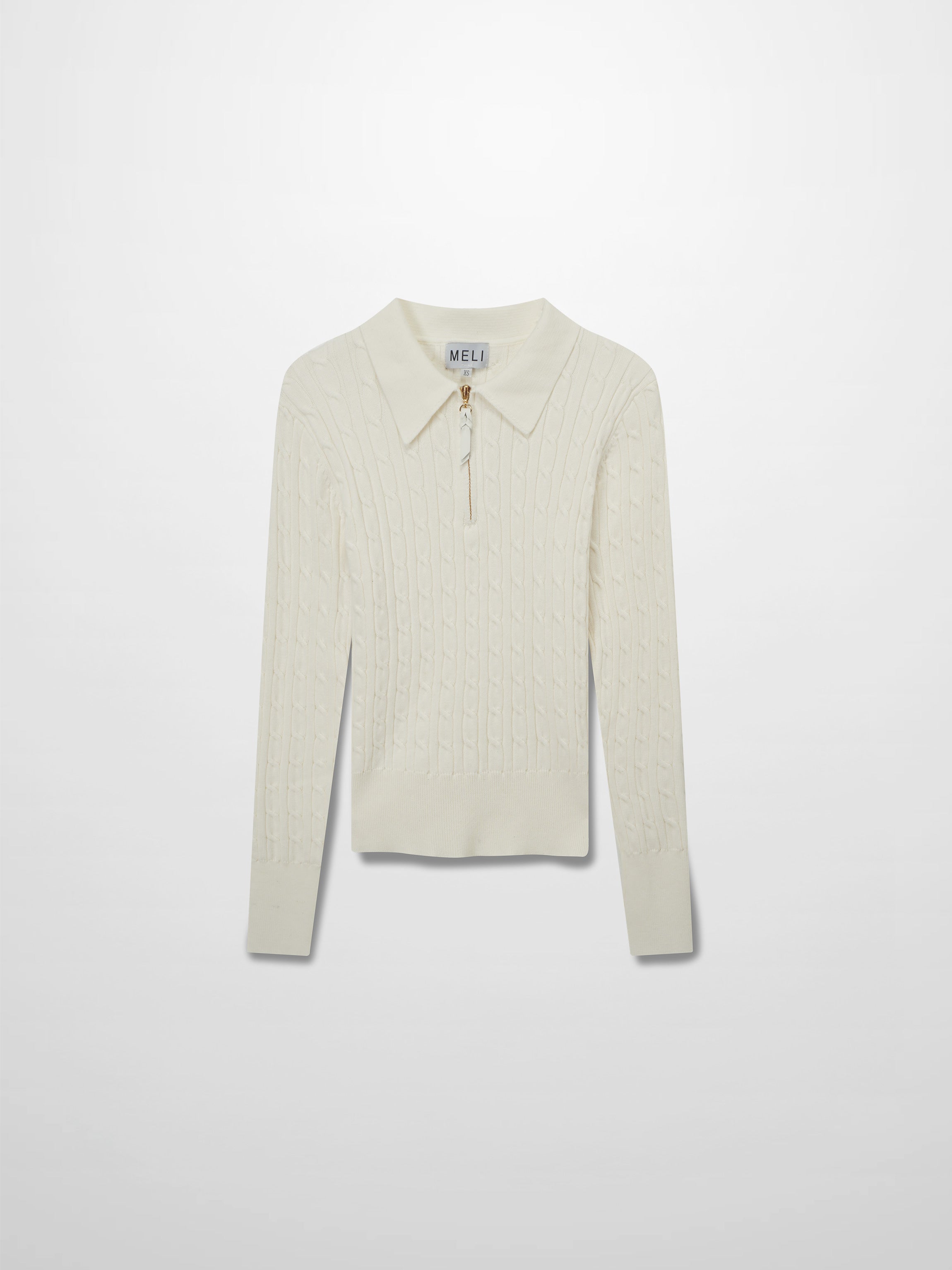Leather Pull Half Zip Cable Polo-Ivory