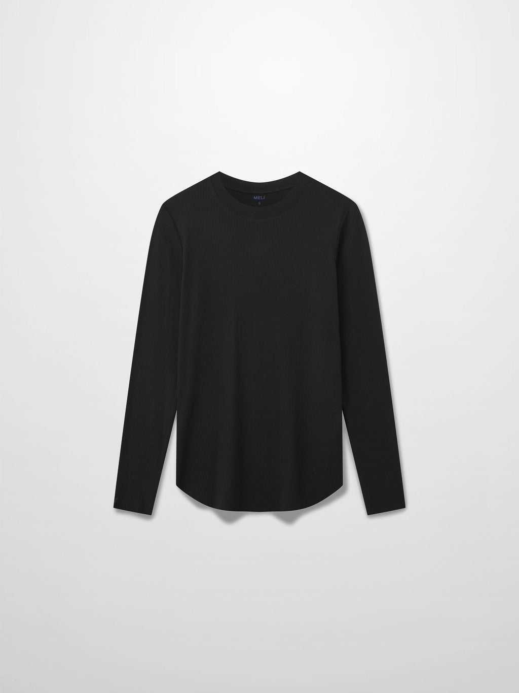 Rounded Hem Ribbed T-Shirt-Black