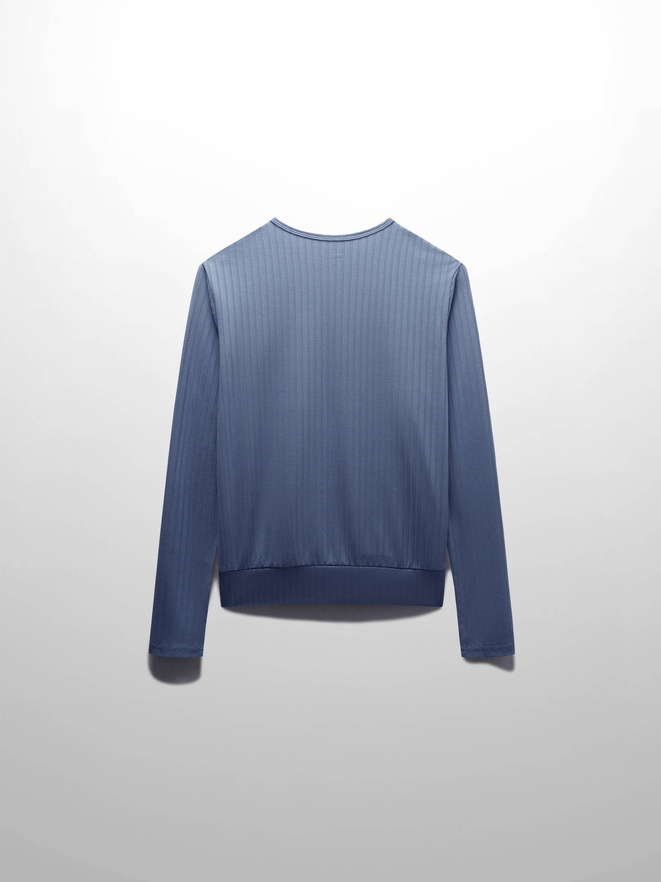 Ribbed High V Bomber-Denim Blue