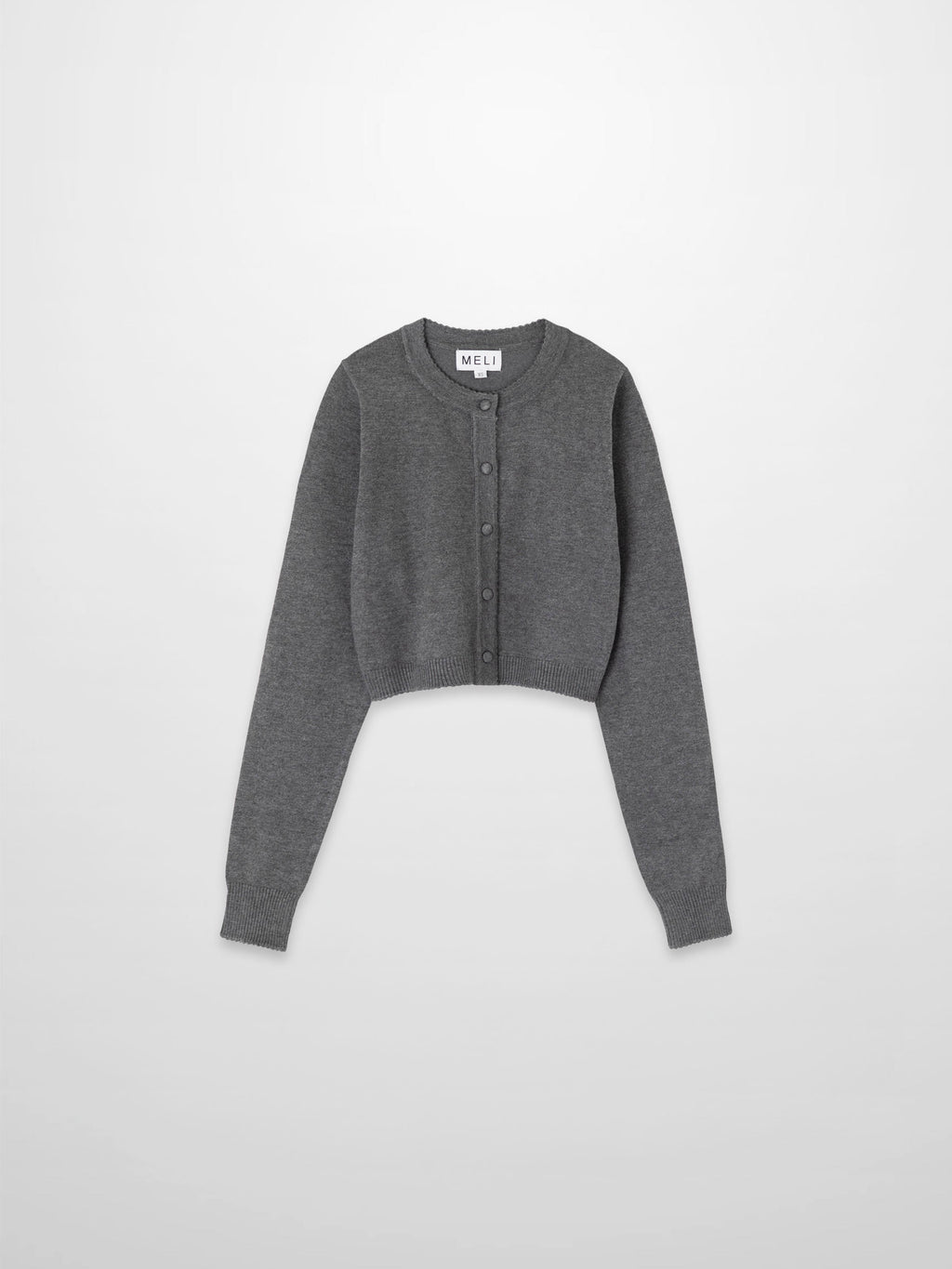 Trim Detail Crew Crop Cardigan-Heathered Grey