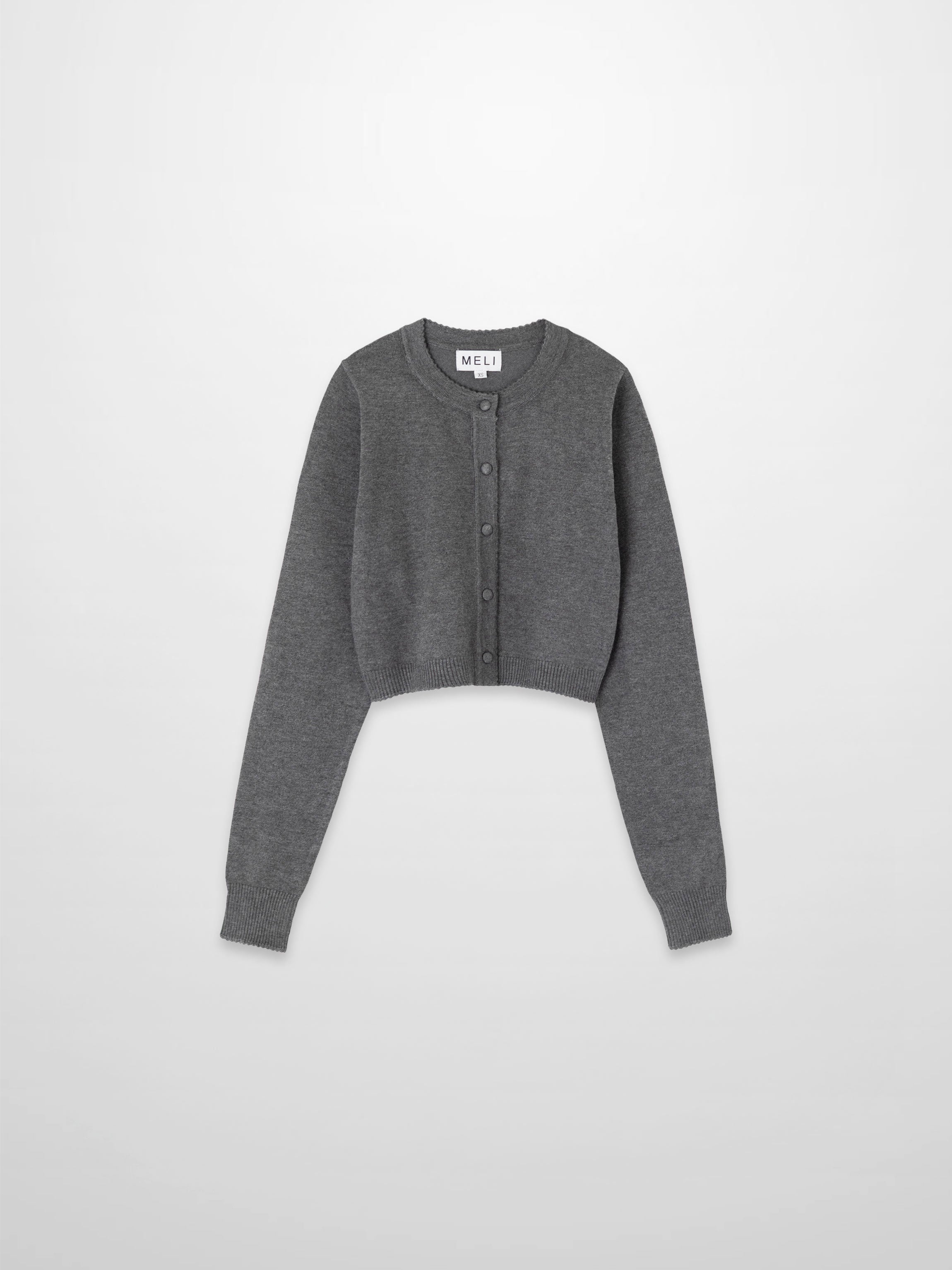Trim Detail Crew Crop Cardigan-Heathered Grey