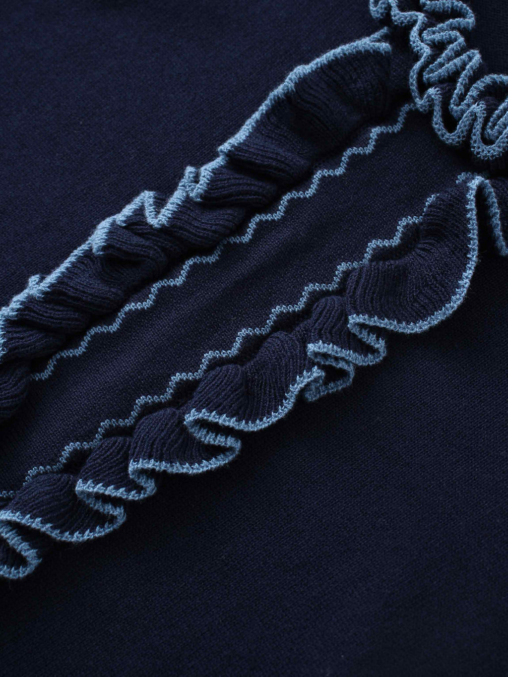 Ruffle Detail Sweater-Navy/Light Blue