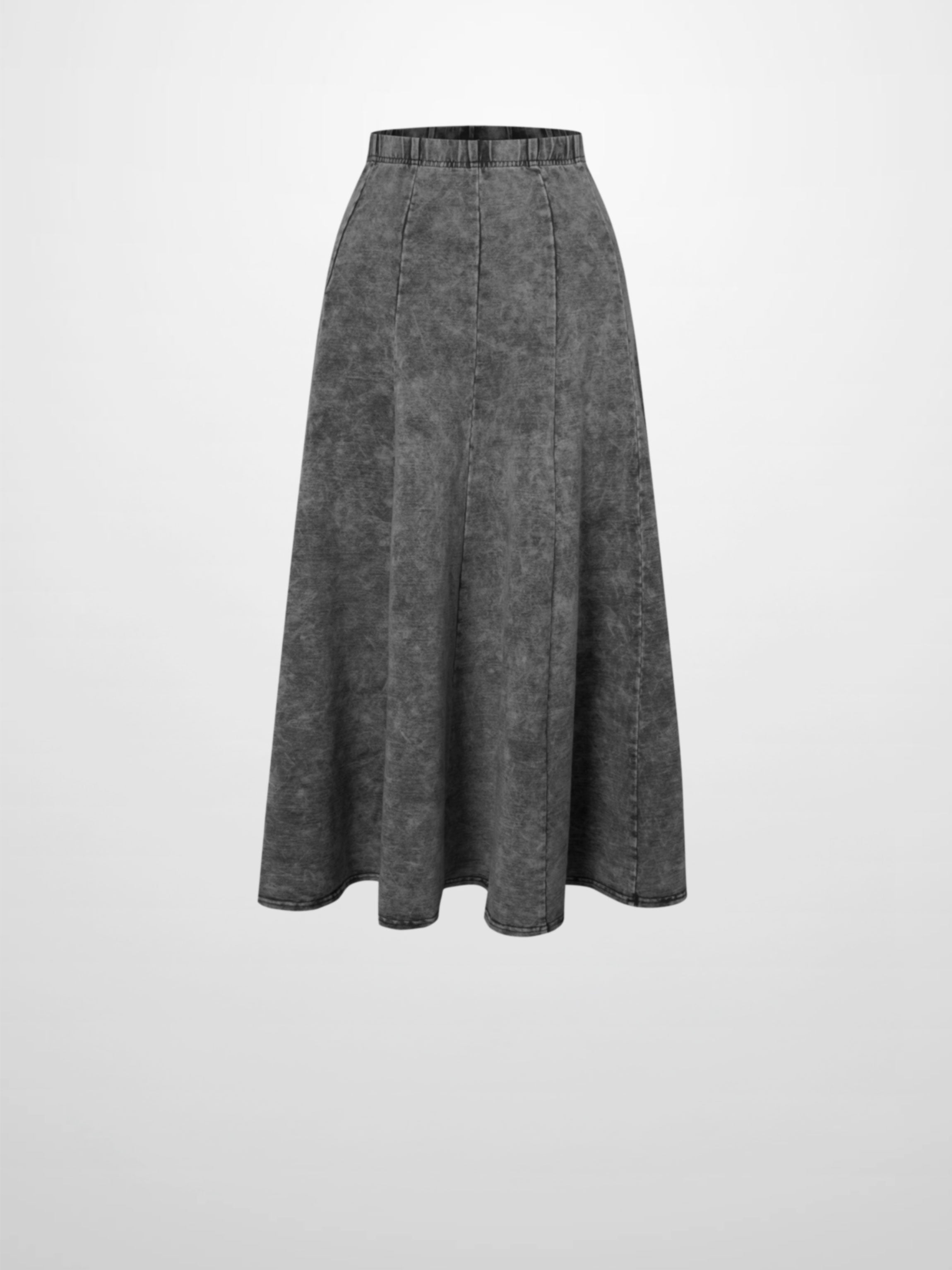 Paneled Flare Skirt 25"-Black Wash