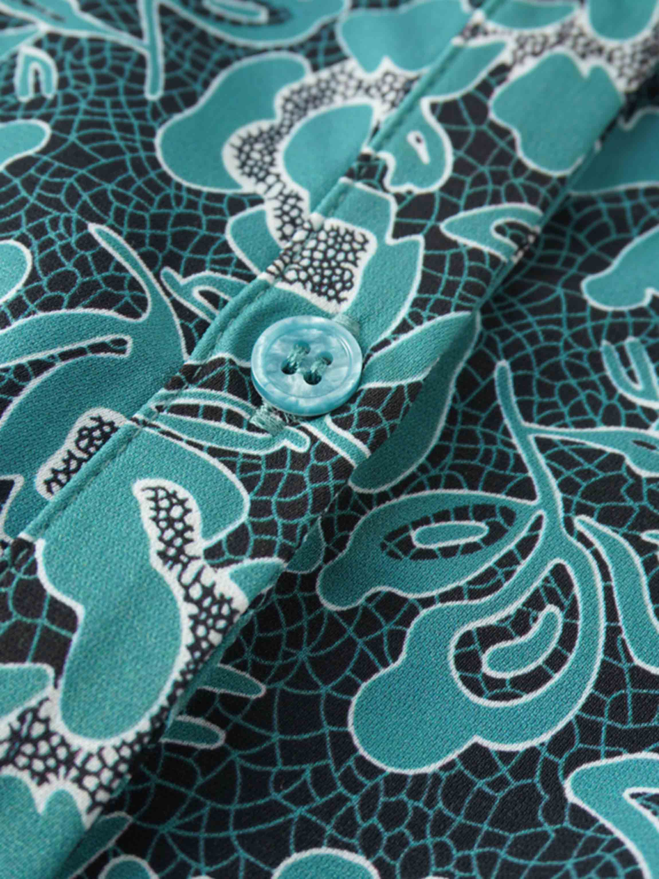 Front Shirred Shirtdress-Teal Floral