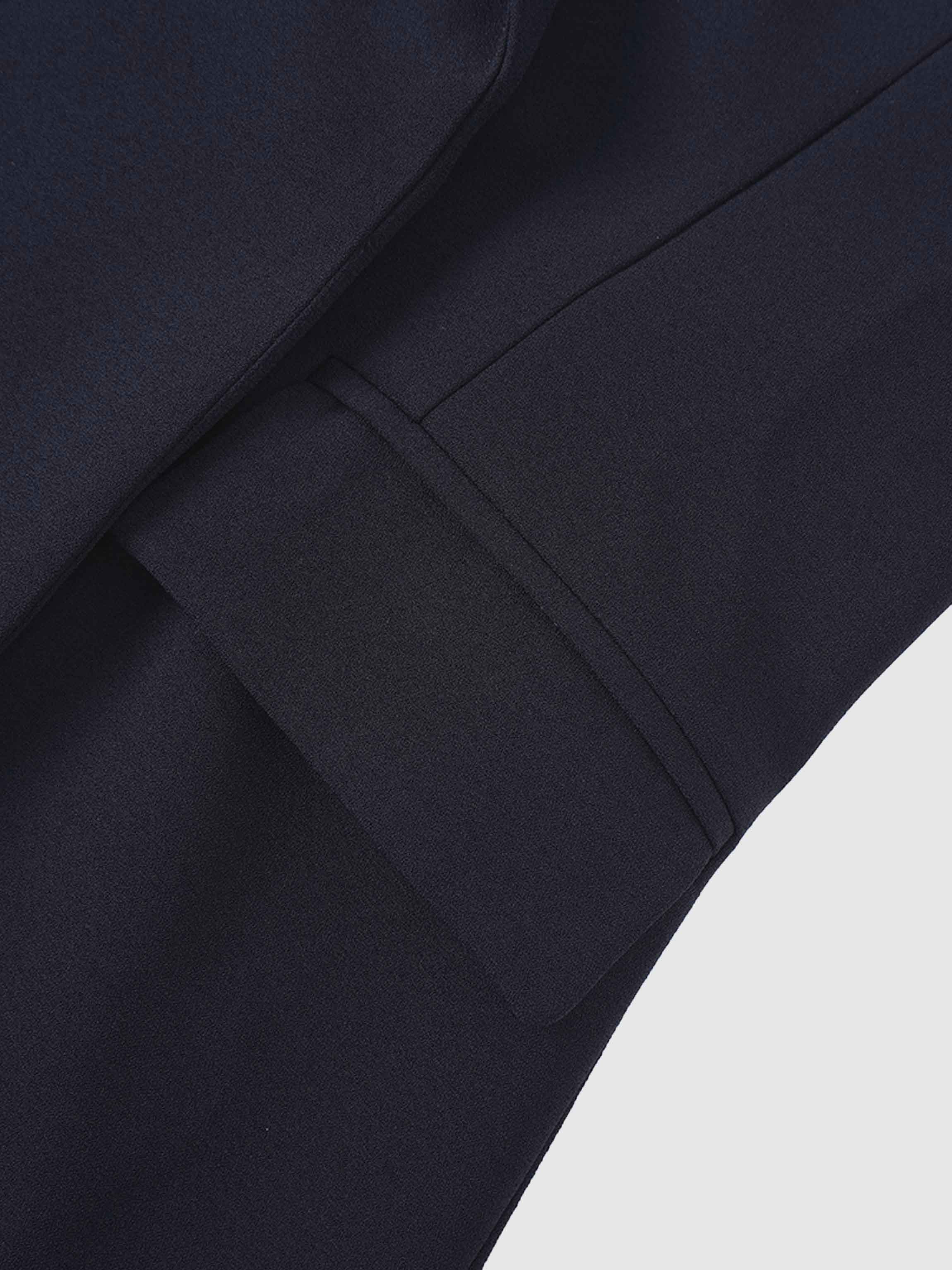 Embroidered Belted Blazer-Navy